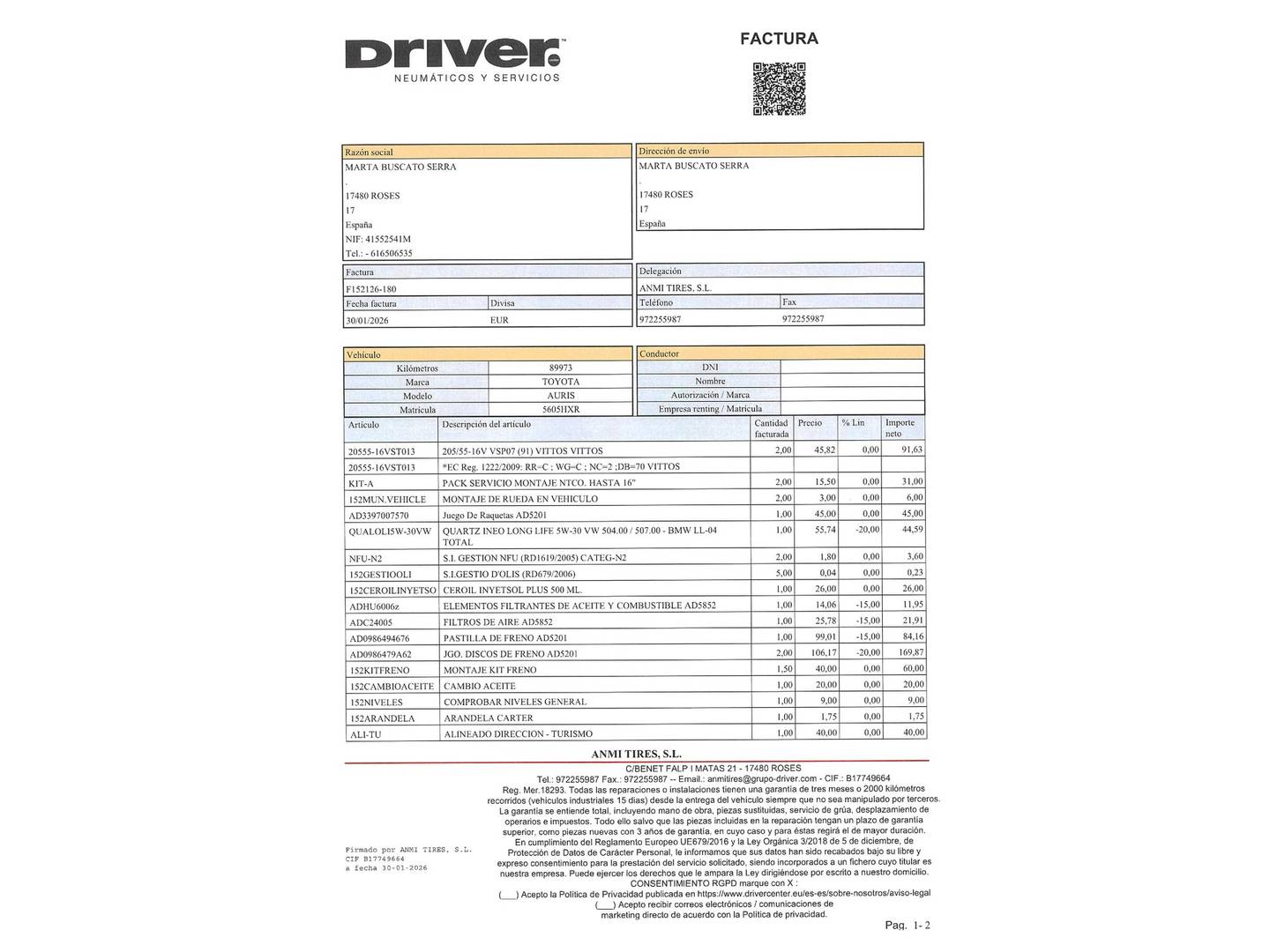 Foto del mantenimiento del Toyota Auris Toyota Auris 130 Active (132 CV)