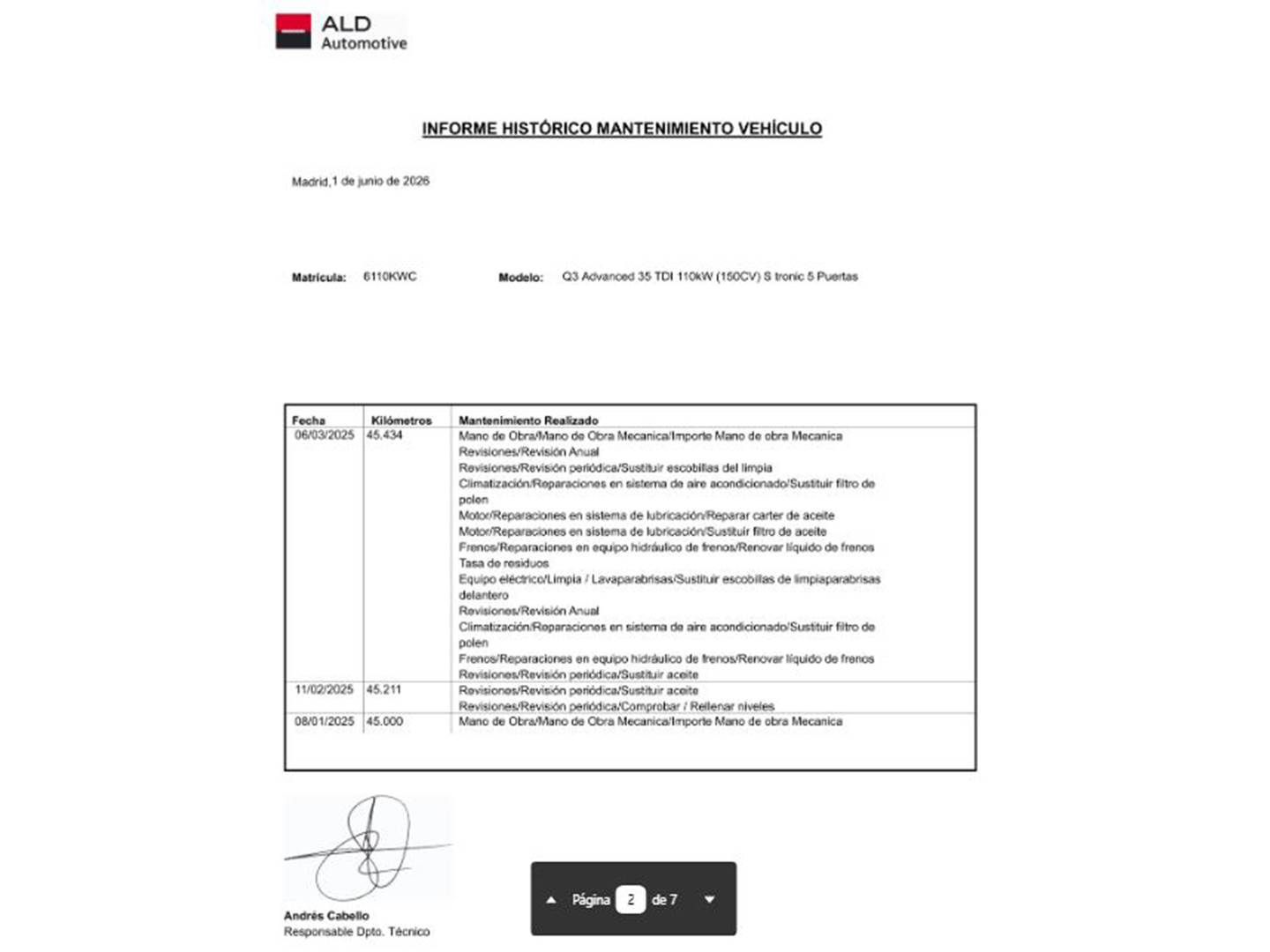 Foto del mantenimiento del Audi Q3 Audi Q3 35 TDI  Advanced (150 CV) S tronic