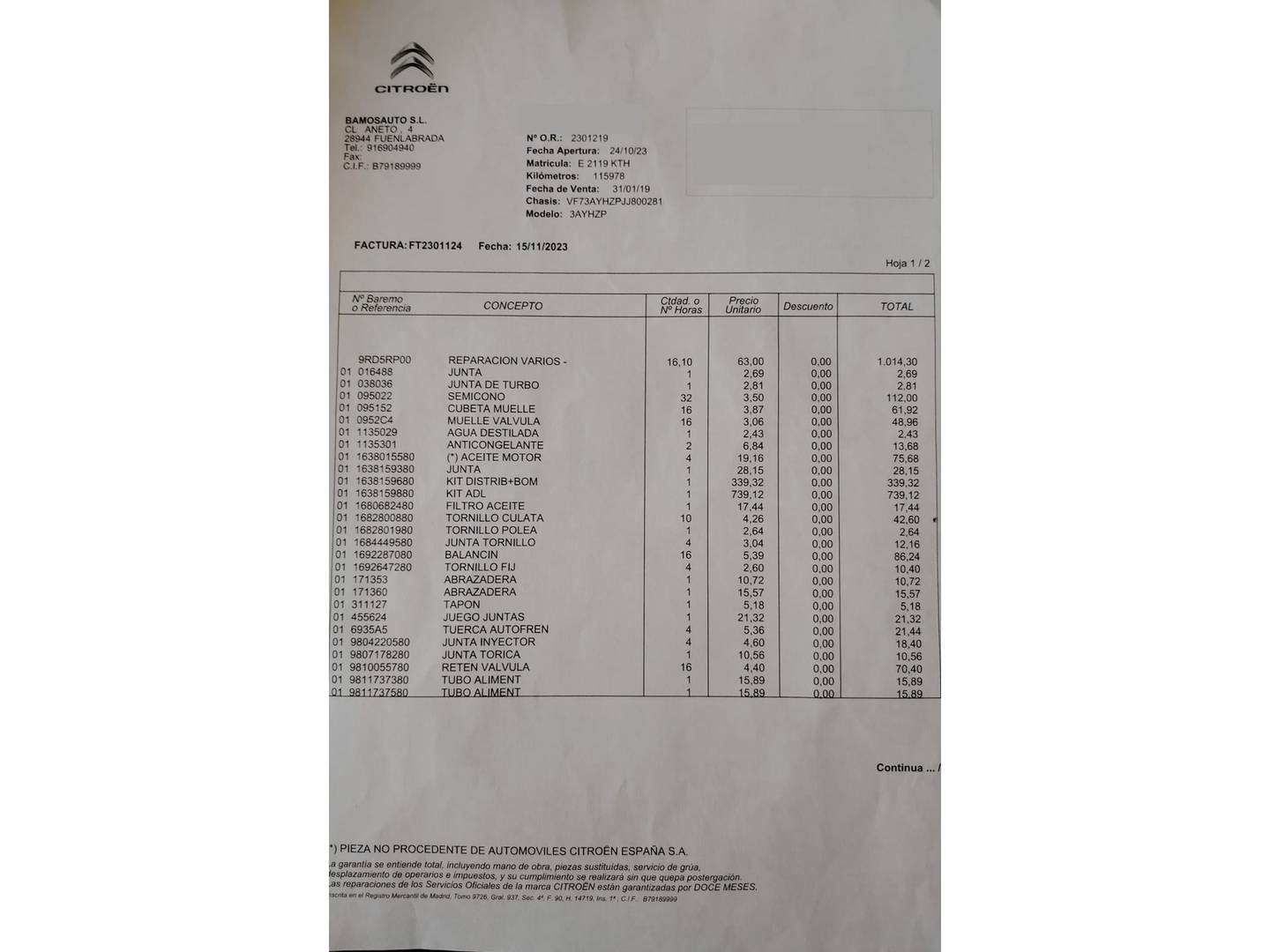 Foto del mantenimiento del Citroën Grand C4 Spacetourer Citroen Grand C4 Spacetourer BlueHDi 130 S&S Feel  (130 CV) 7 Plazas