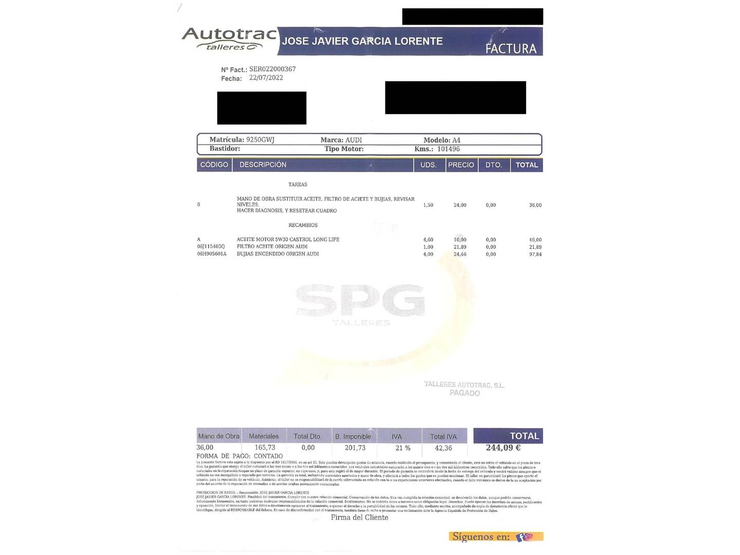 Foto del mantenimiento del Audi A4 Audi A4 2.0 TFSI (180 CV) multitronic