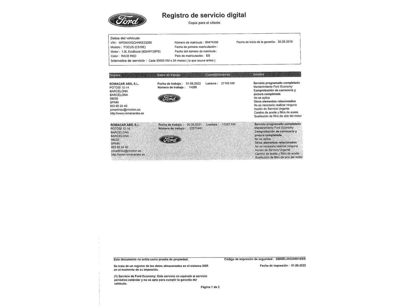 Foto del mantenimiento del Ford Focus Ford Focus 1.0 Ecoboost S&S ST-Line (125 CV)