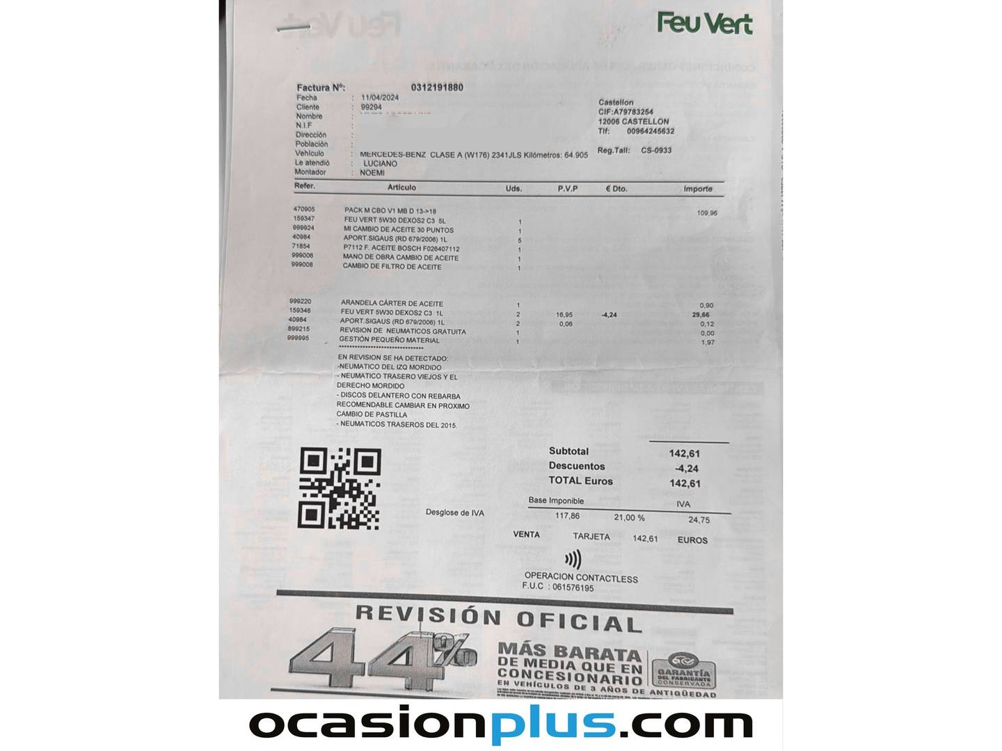 Foto del mantenimiento del Mercedes Clase A Mercedes-Benz Clase A Clase A 200 d Urban (136 CV)