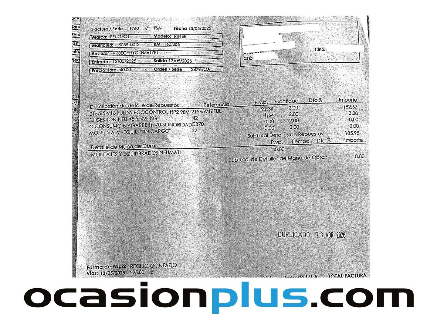 Foto del mantenimiento del Peugeot Rifter Peugeot Rifter BlueHDi 100 S&S Access Standard (100 CV)