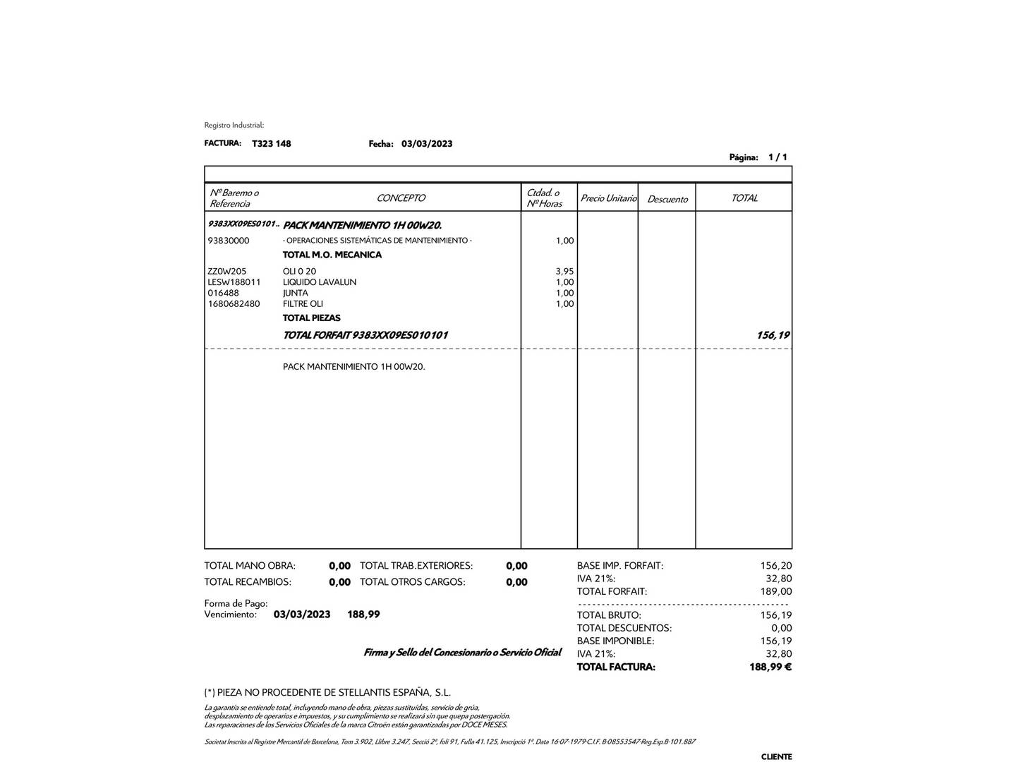 Foto del mantenimiento del Citroën Berlingo Citroen Berlingo BlueHDi 130 S&S Talla M Shine (130 CV)