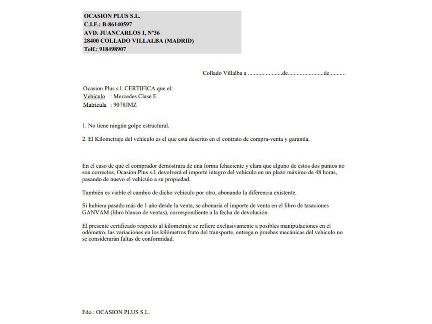 Foto del certificado del Mercedes Clase E Mercedes Clase E E 220 d (194 CV) Pack AMG