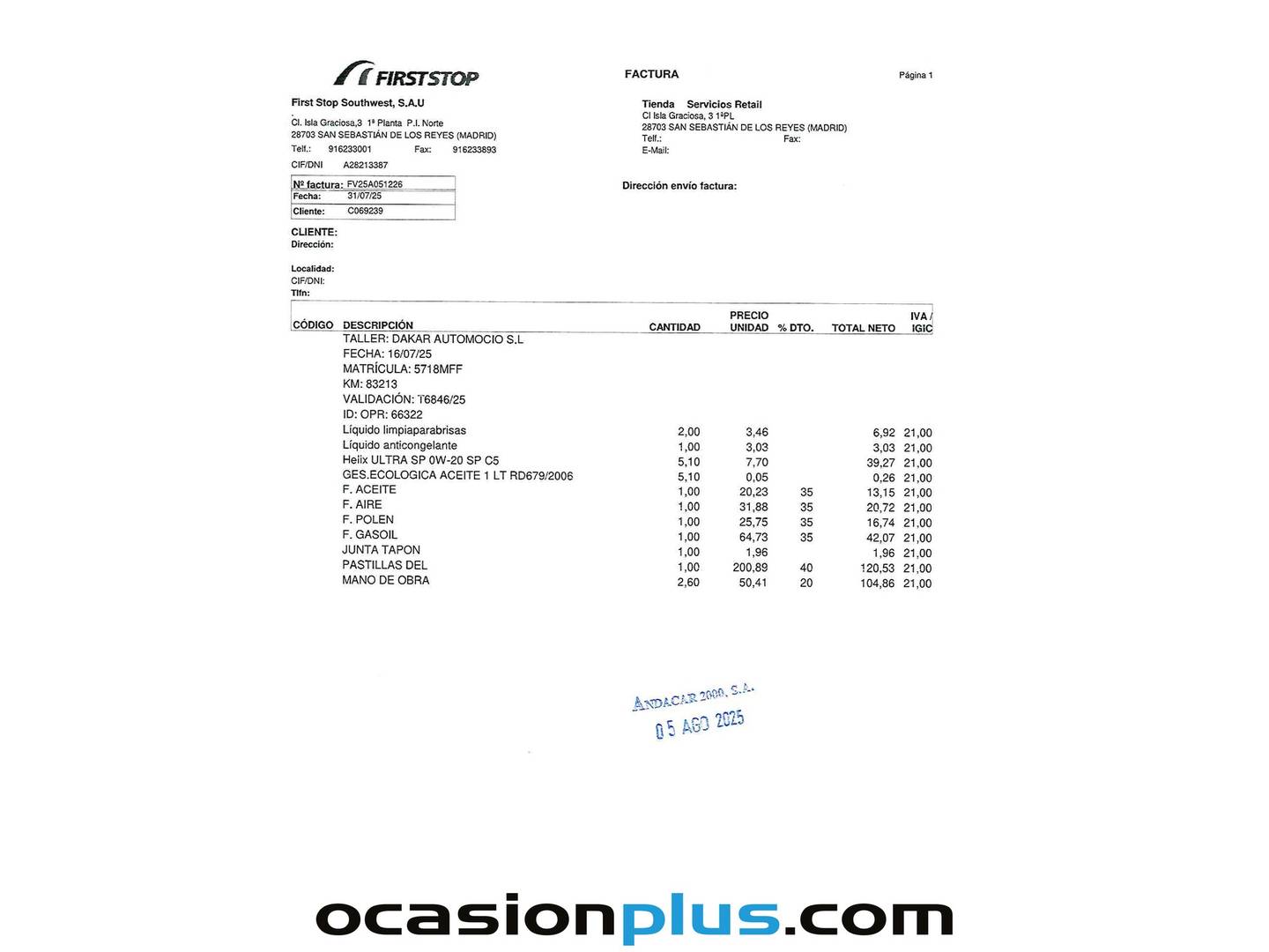 Foto del mantenimiento del Volkswagen Caddy Volkswagen Caddy Kombi Kombi 2.0 TDI (102 CV)