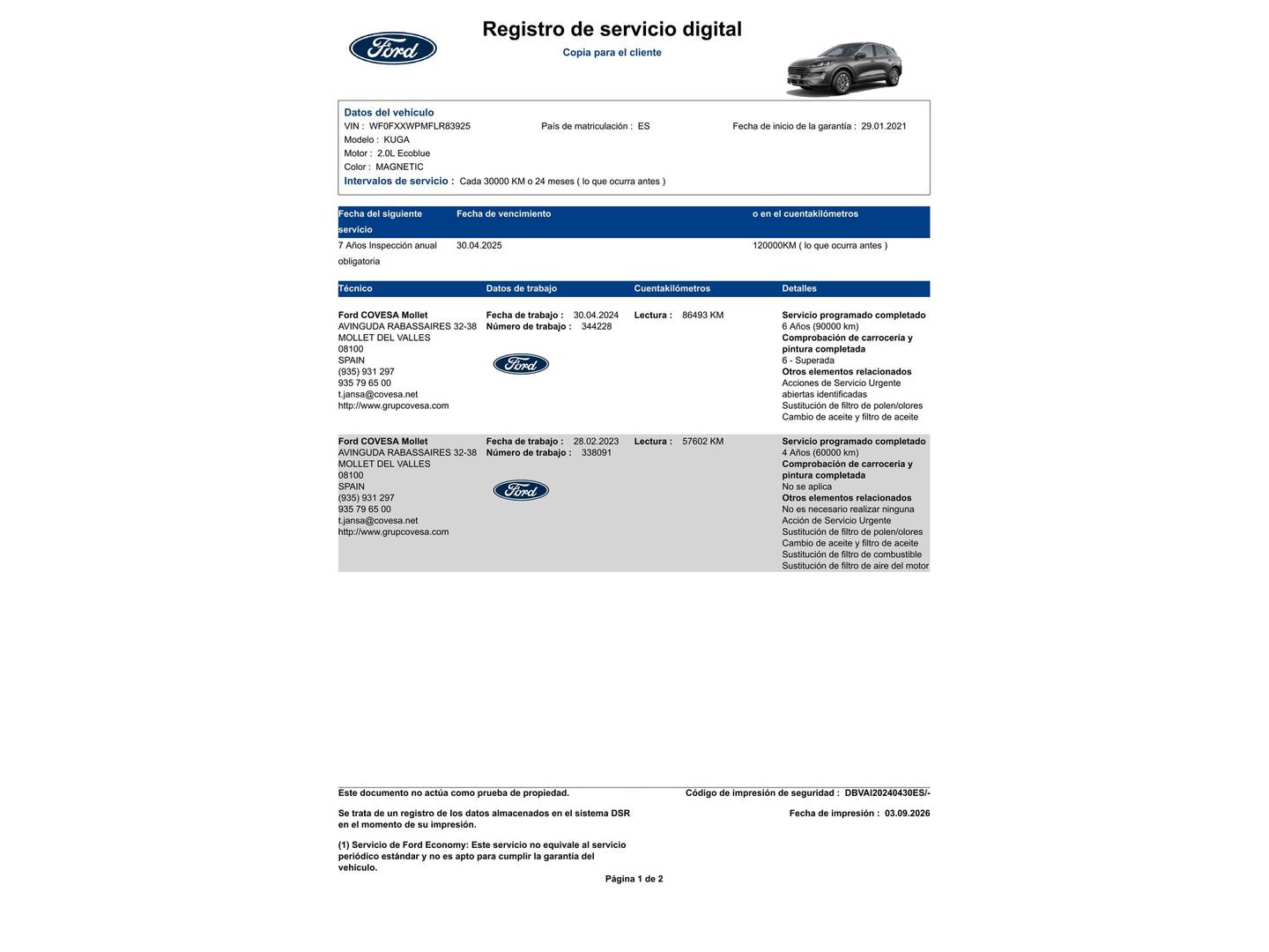 Foto del mantenimiento del Ford Kuga Ford Kuga 2.0 EcoBlue MHEV Titanium (150 CV)