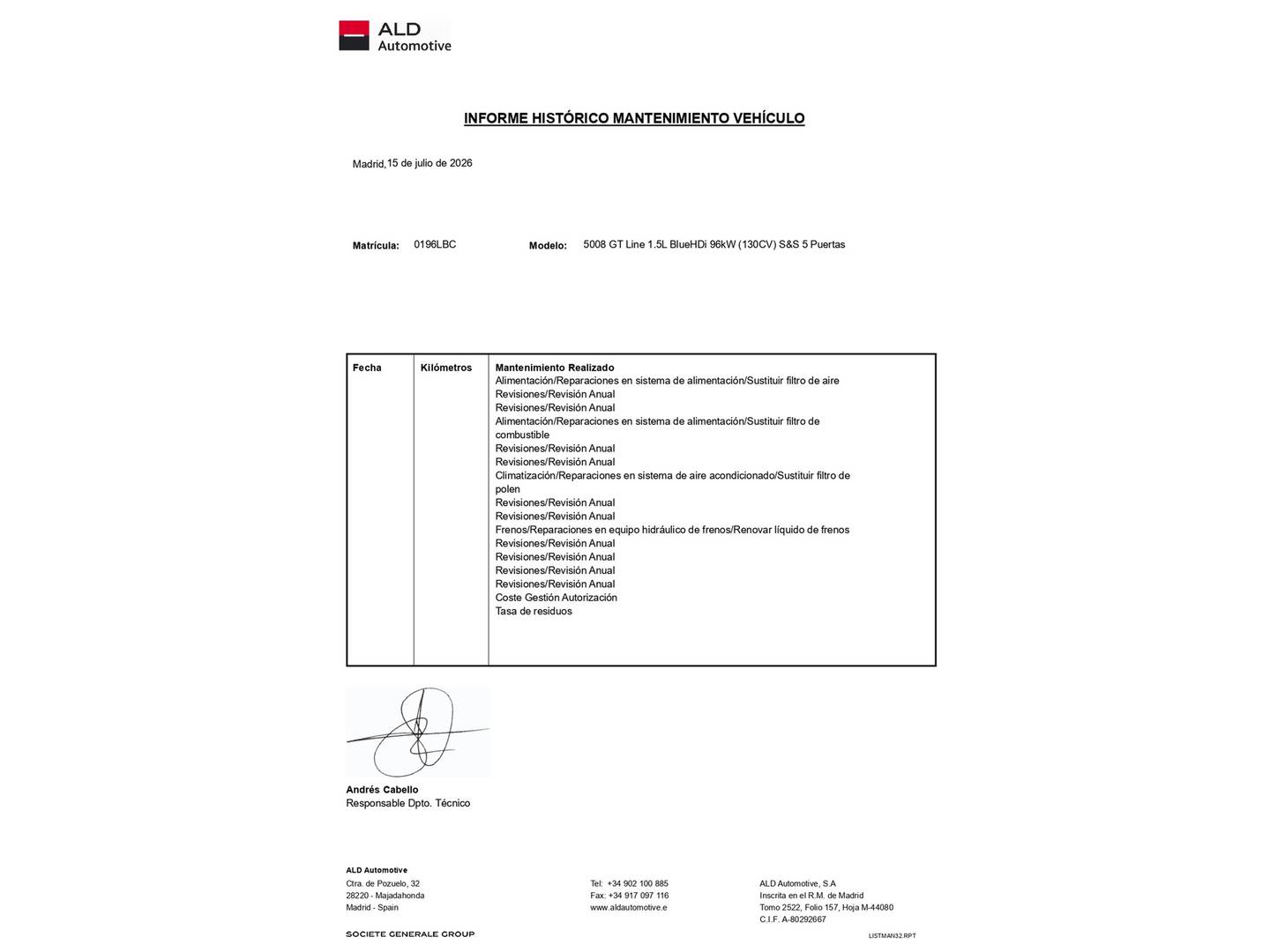 Foto del mantenimiento del Peugeot 5008 Peugeot 5008 BlueHDI GT Line S&S (130 CV) 7 Plazas
