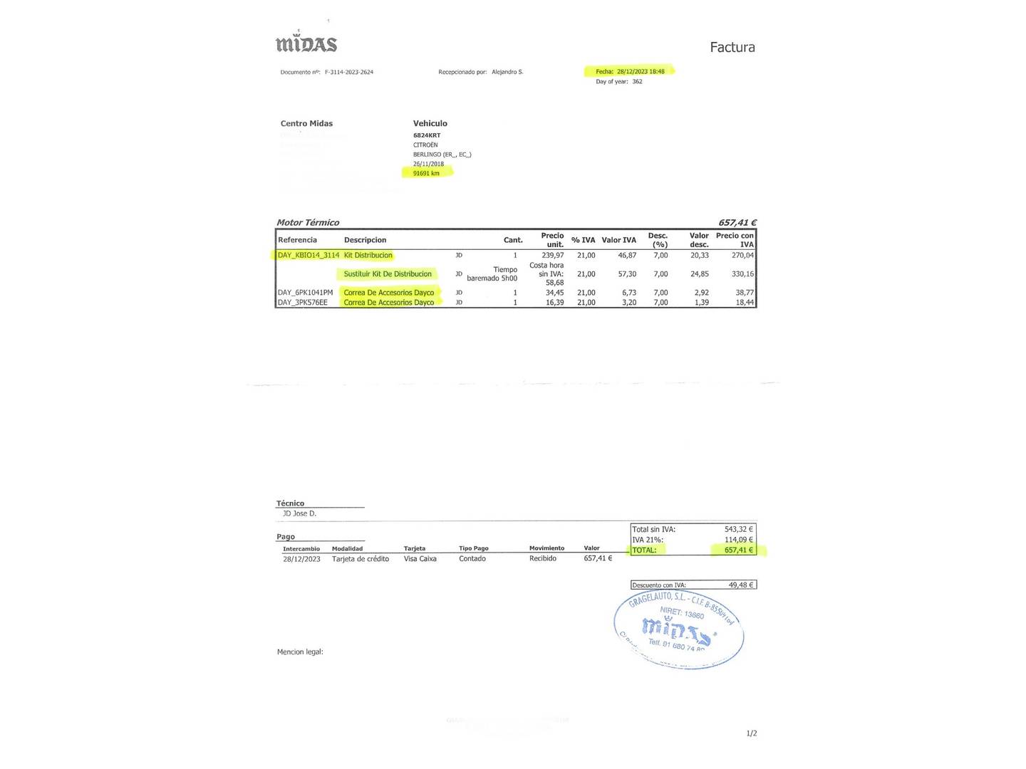 Foto del mantenimiento del Citroën Berlingo Citroën Berlingo PureTech 110 Talla M Shine (110 CV) GLP