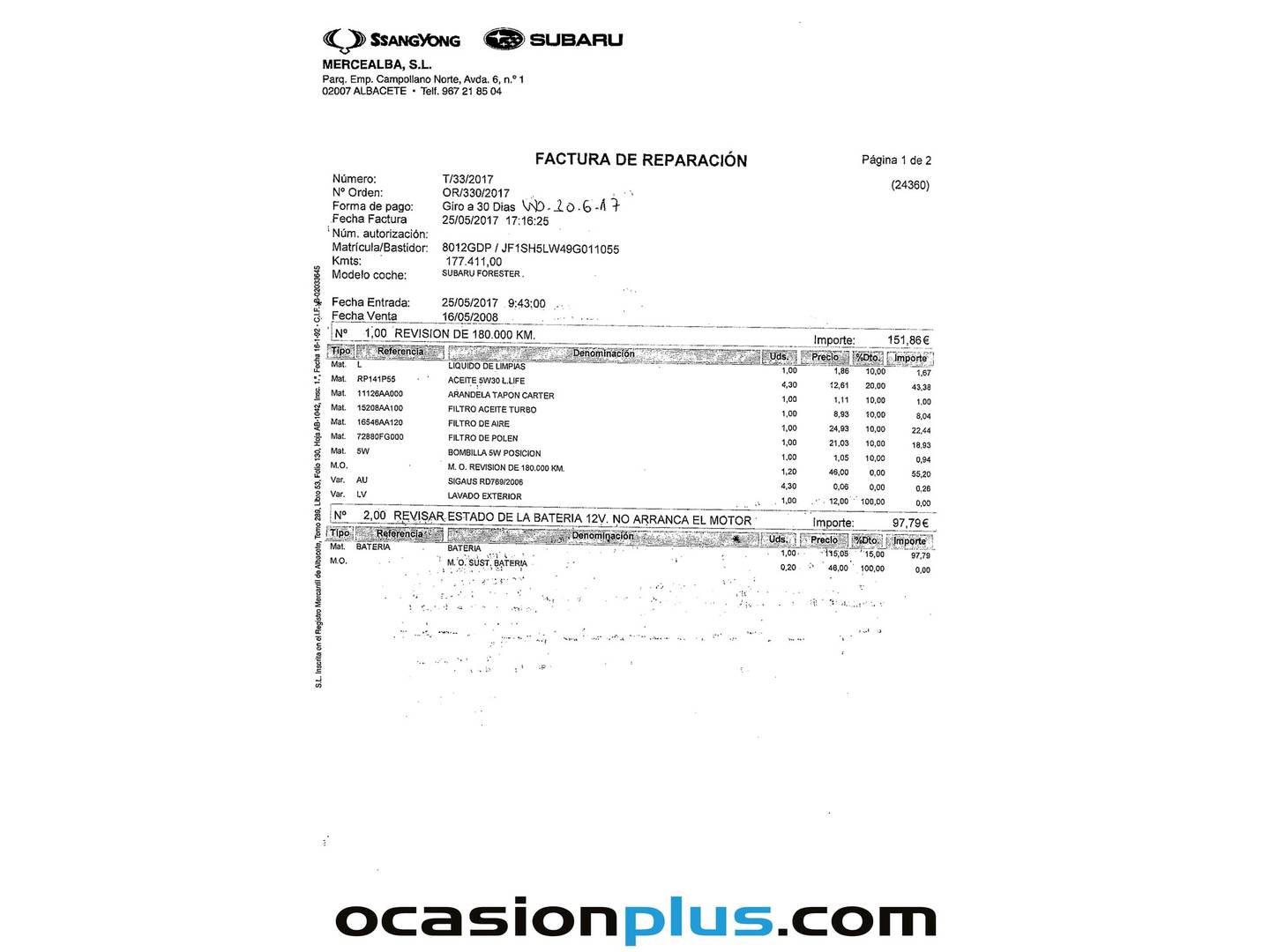 Foto del mantenimiento del Subaru Forester Subaru Forester XS Limited (150 CV) GLP
