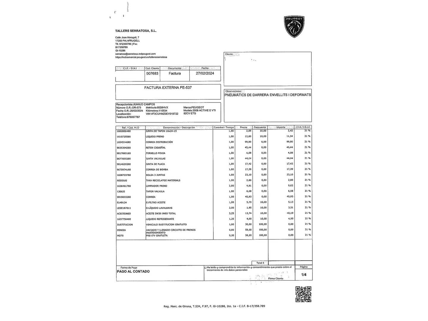 Foto del mantenimiento del Peugeot 2008 Peugeot 2008 VTI 82 Active ETG5 (82 CV)