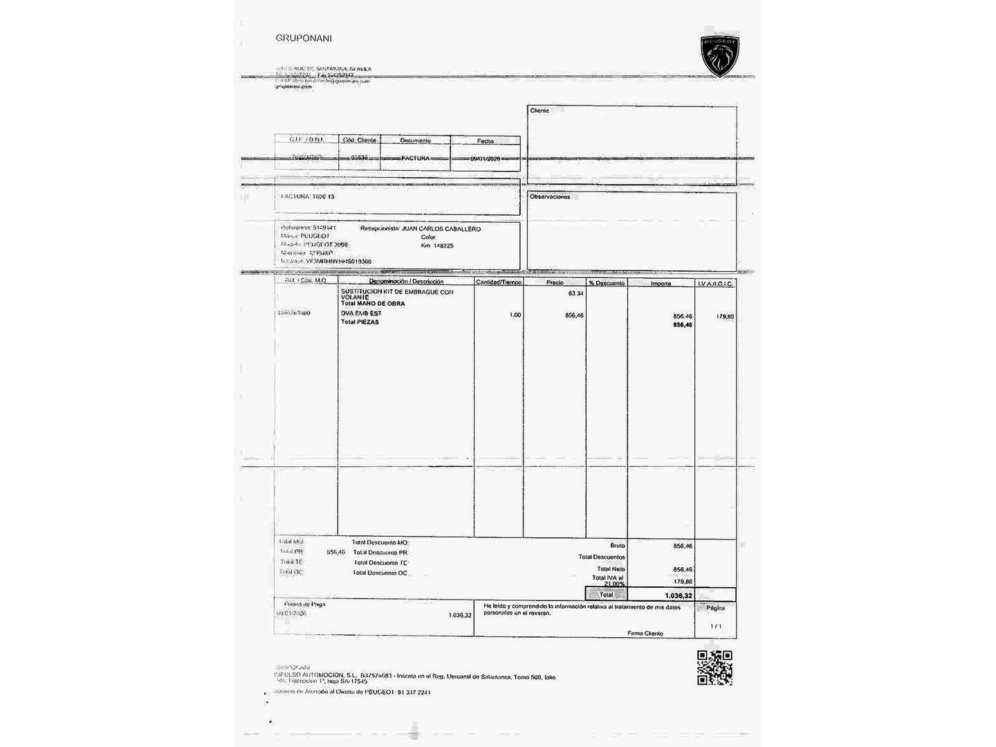 Foto del mantenimiento del Peugeot 3008 Peugeot 3008 PureTech 130 S&S GT Line (130 CV)