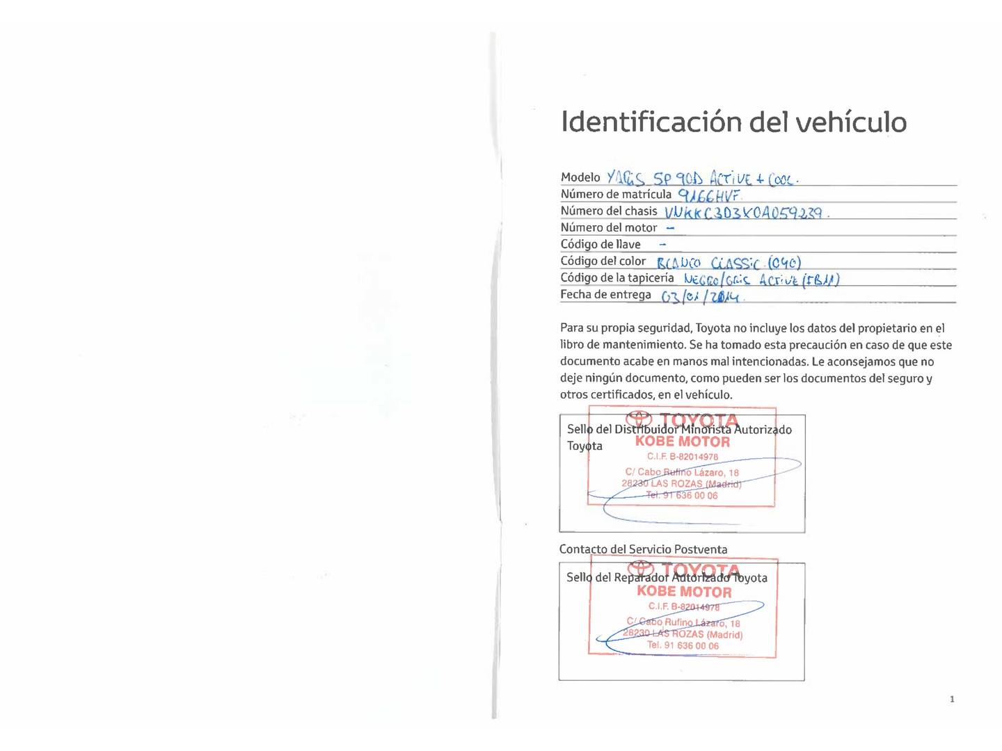 Foto del mantenimiento del Toyota Yaris Toyota Yaris 90D Active (90 CV)