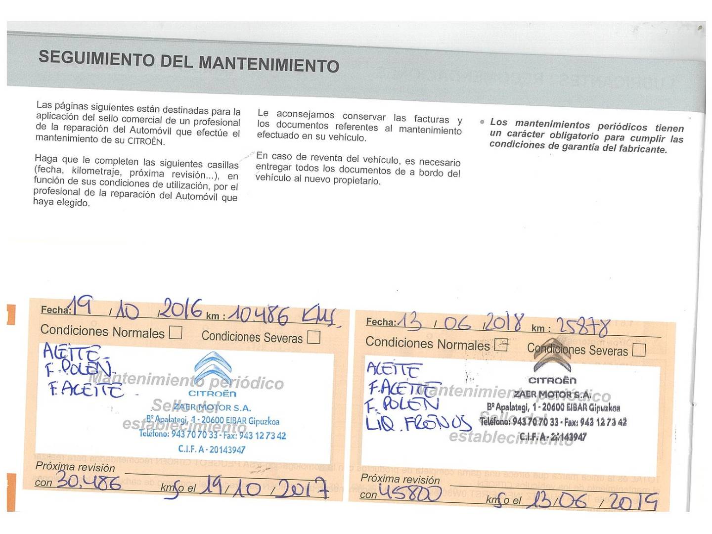 Foto del mantenimiento del Citroën C4 Picasso Citroën C4 Picasso 1.6 THP 165 S&S Intensive Plus Auto (165 CV) 7 Plazas