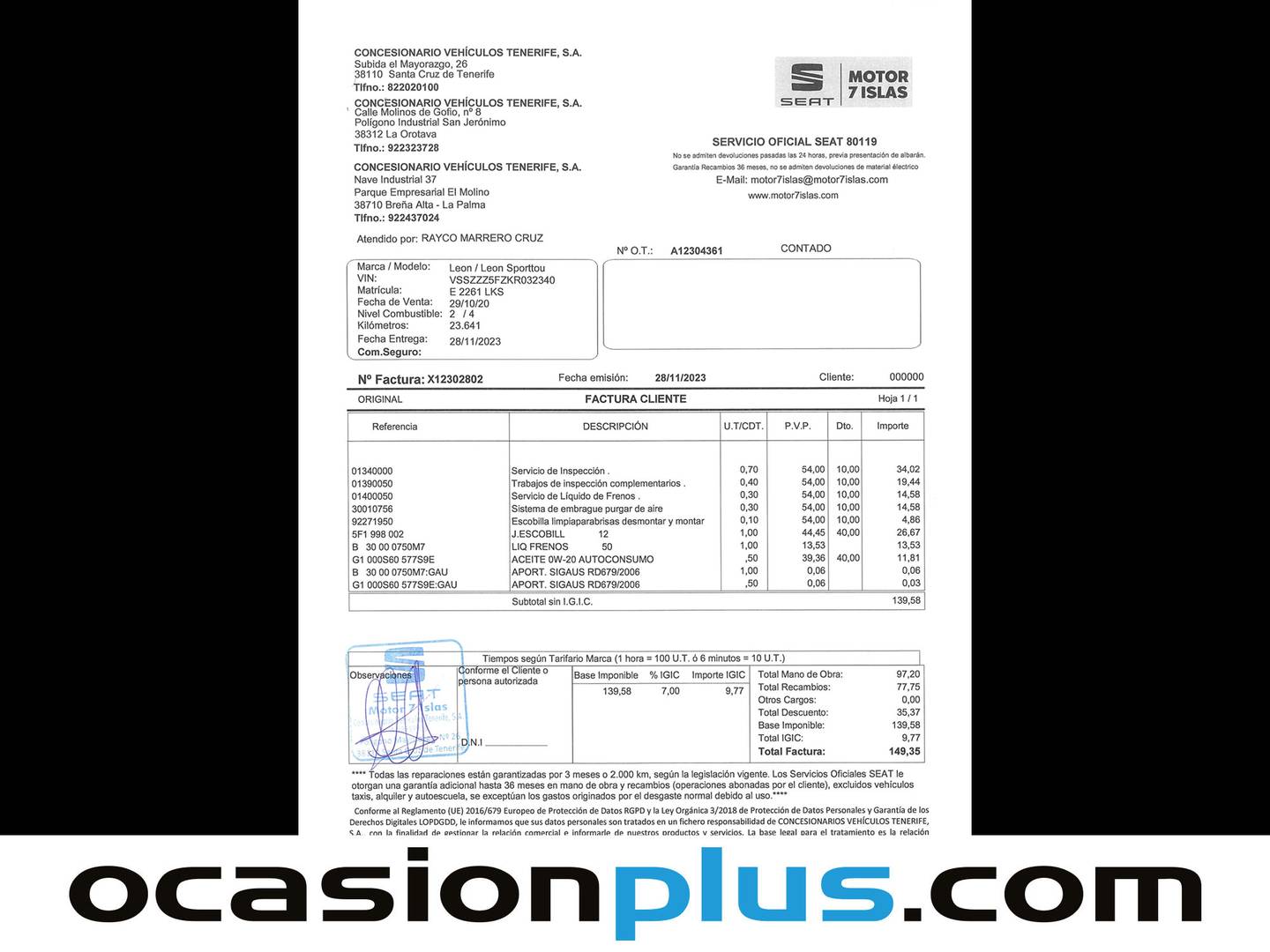 Foto del mantenimiento del Seat León Seat León ST 1.5 EcoTSI S&S FR Edition (130 CV)