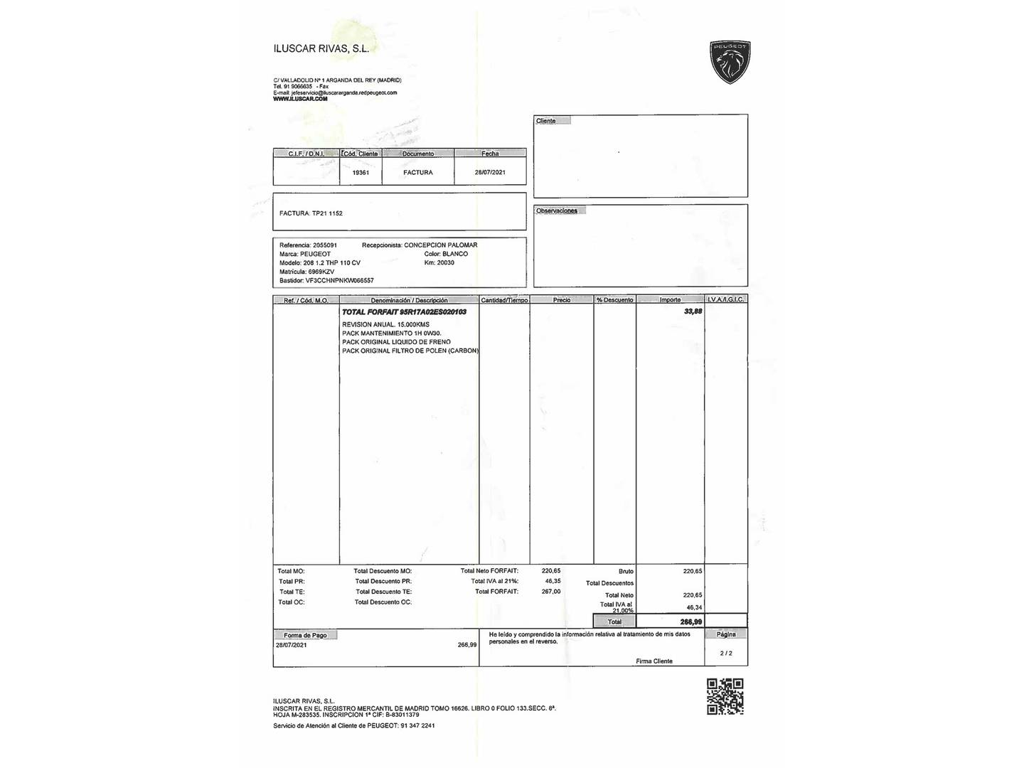 Foto del mantenimiento del Peugeot 208 Peugeot 208 1.2 PureTech S&S GT Line EAT6 (110 CV)