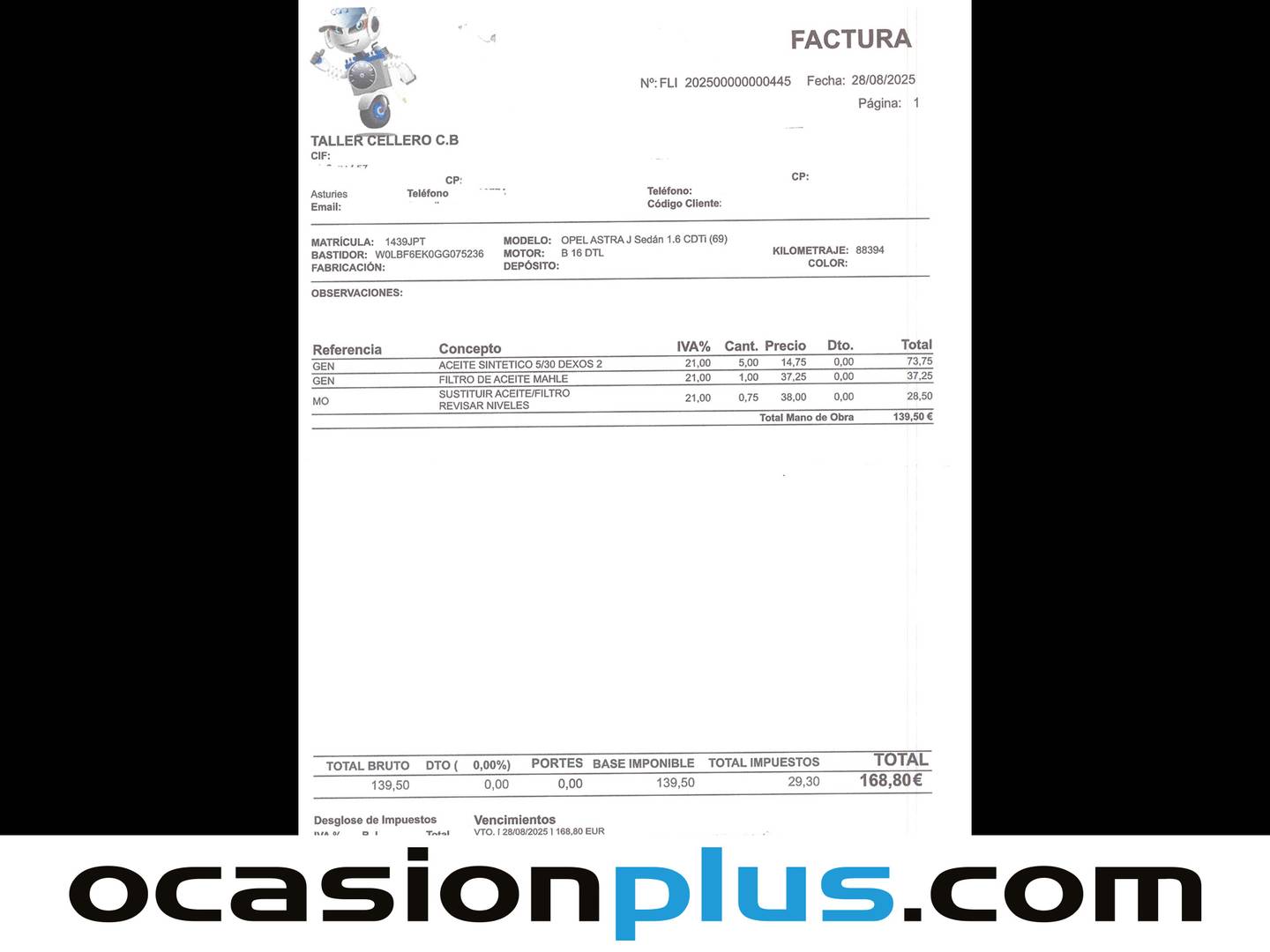 Foto del mantenimiento del Opel Astra Opel Astra 1.6 CDTi Dynamic (110 CV)