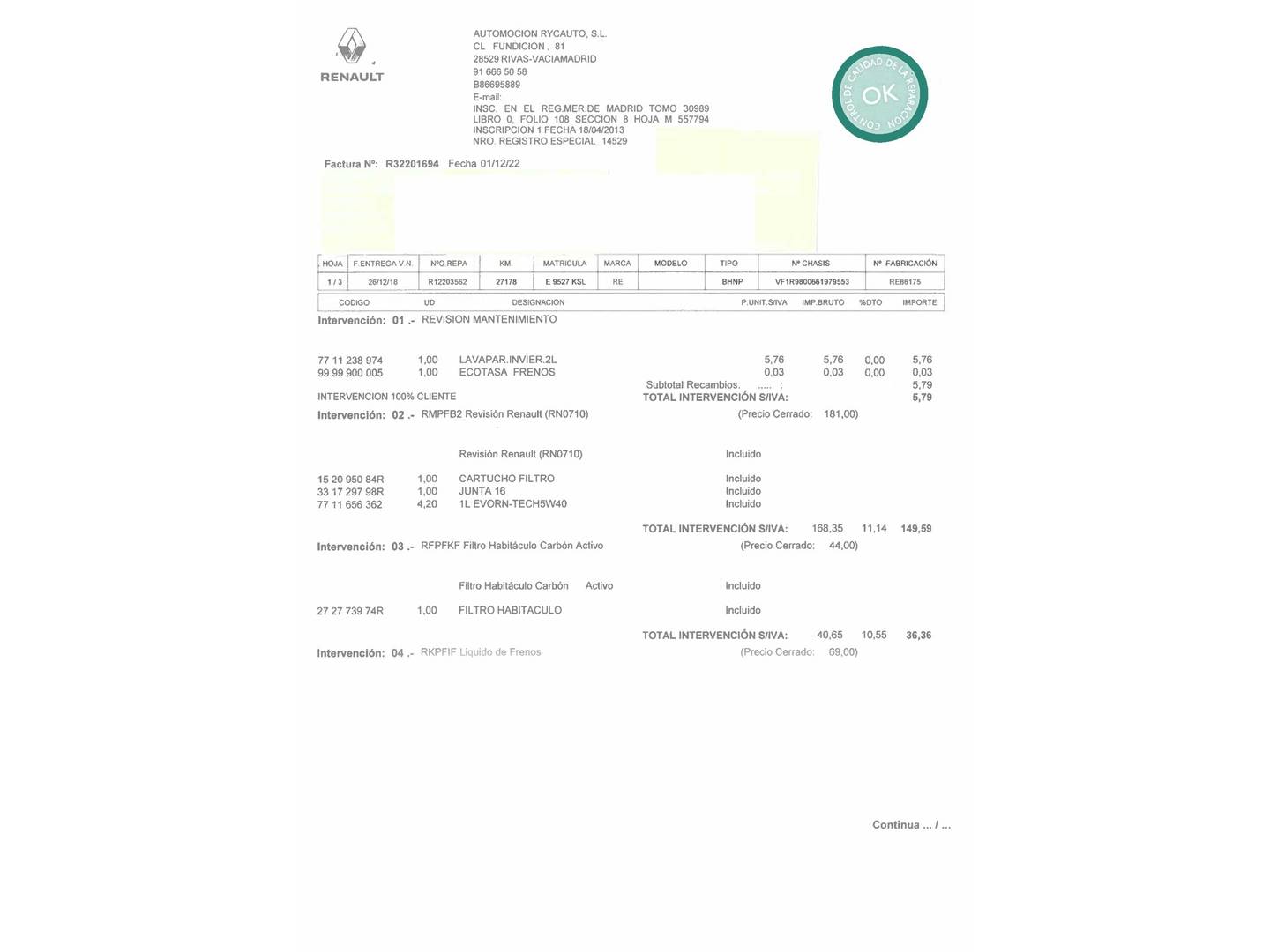 Foto del mantenimiento del Renault Clio Renault Clio Limited TCe (76 CV)