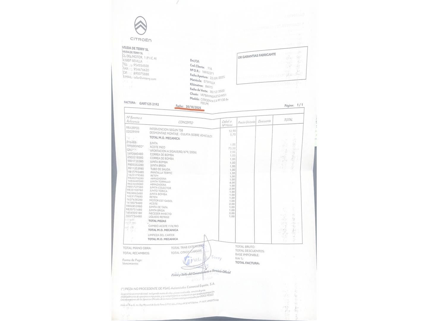 Foto del mantenimiento del Citroën C4 Citroën C4 PurreTech 130 S&S 6v Feel Pack (130 CV)