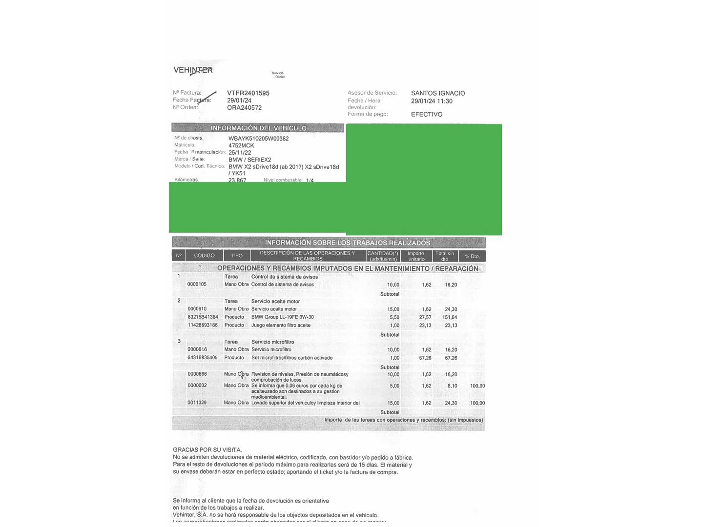 Foto del mantenimiento del BMW X2 BMW X2 sDrive18d Business (150 CV)