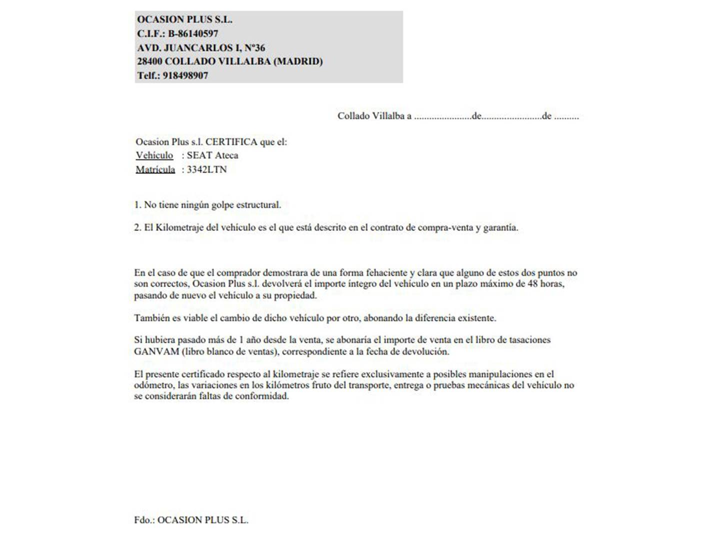 Foto del certificado del Seat Ateca Seat Ateca 2.0 TDI S&S Style Go (150 CV)