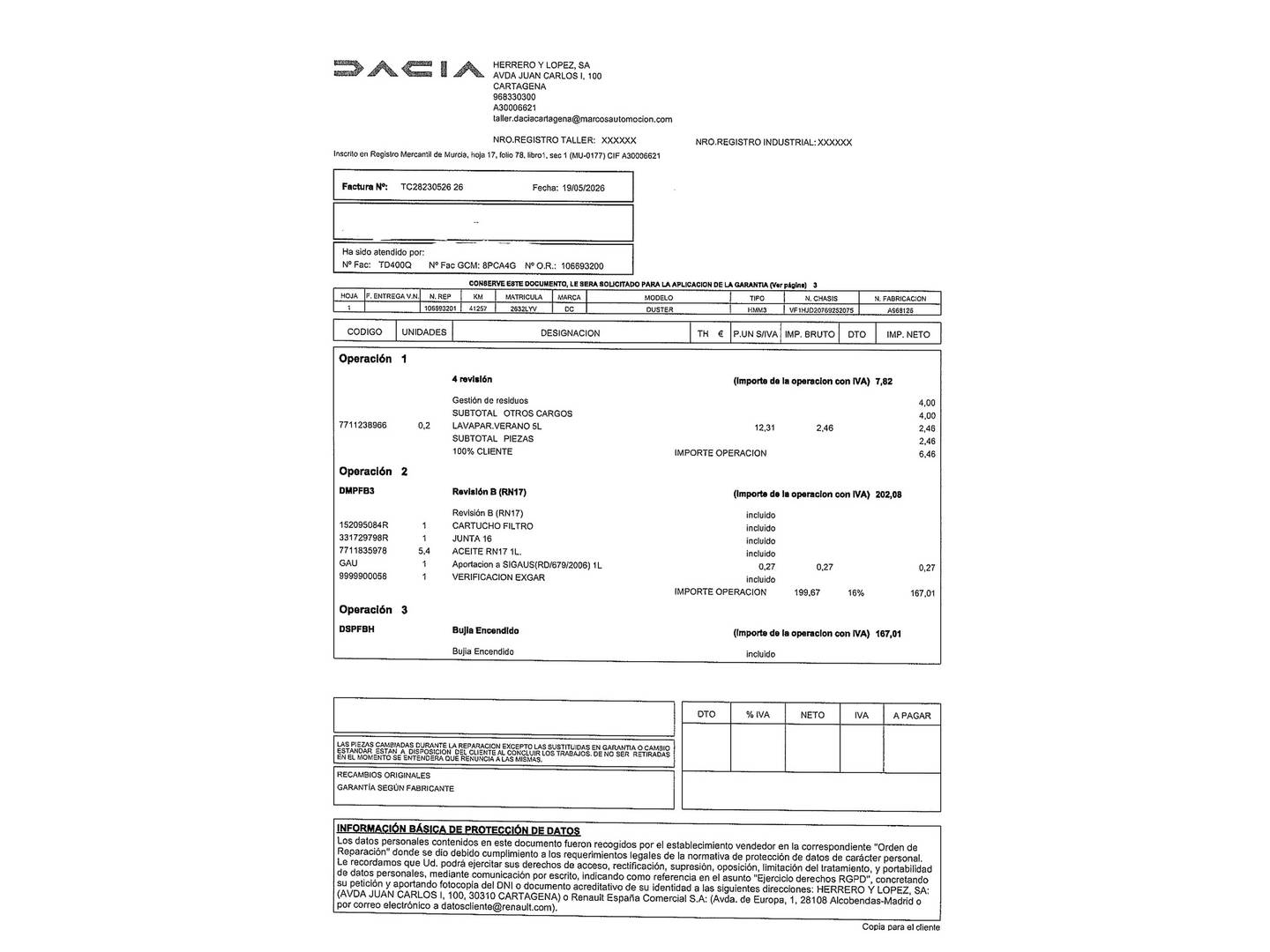 Foto del mantenimiento del Dacia Duster Dacia Duster Prestige TCE (150 CV) EDC