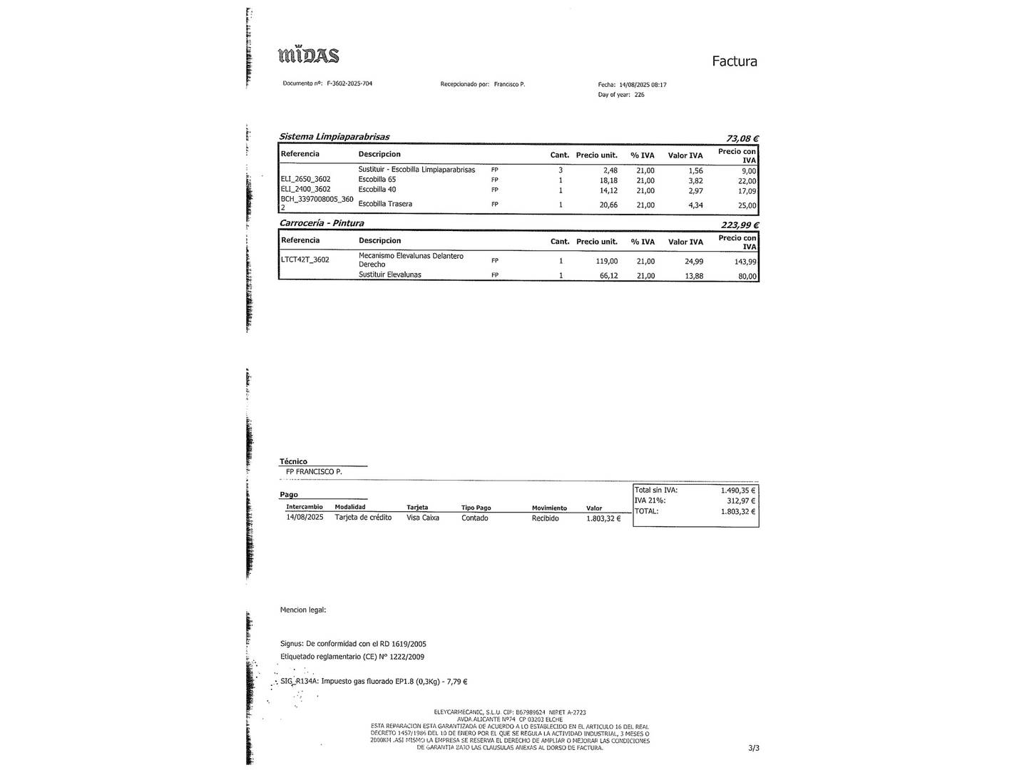 Foto del mantenimiento del Citroën C3 Citroën C3 PureTech 68 Tonic (68 CV)