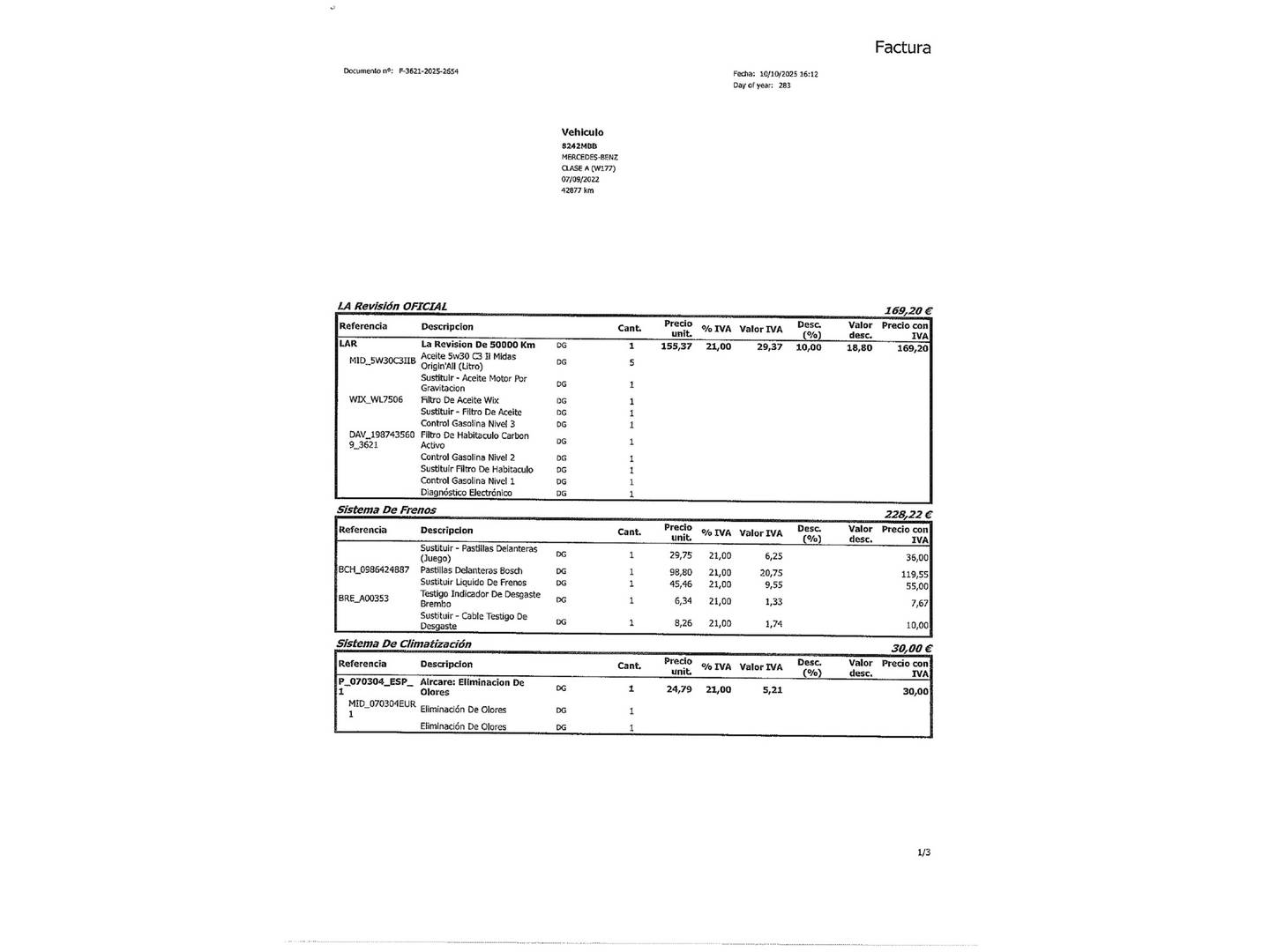 Foto del mantenimiento del Mercedes Clase A Mercedes-Benz Clase A A 180 (136 CV)