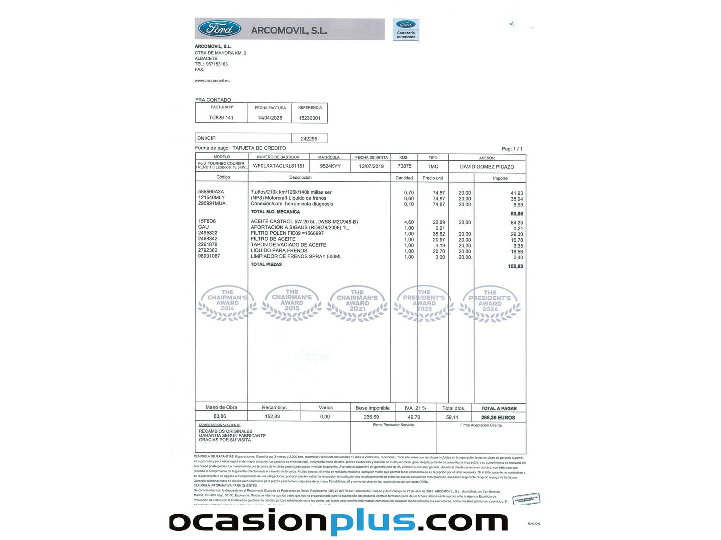 Foto del mantenimiento del Ford Tourneo Courier Ford Tourneo Courier 1.0 EcoBoost Trend (100 CV)