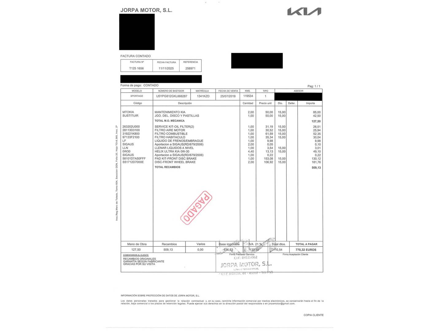 Foto del mantenimiento del KIA Sportage KIA Sportage 1.6 CRDi Business 4x2 DCT (136 CV)