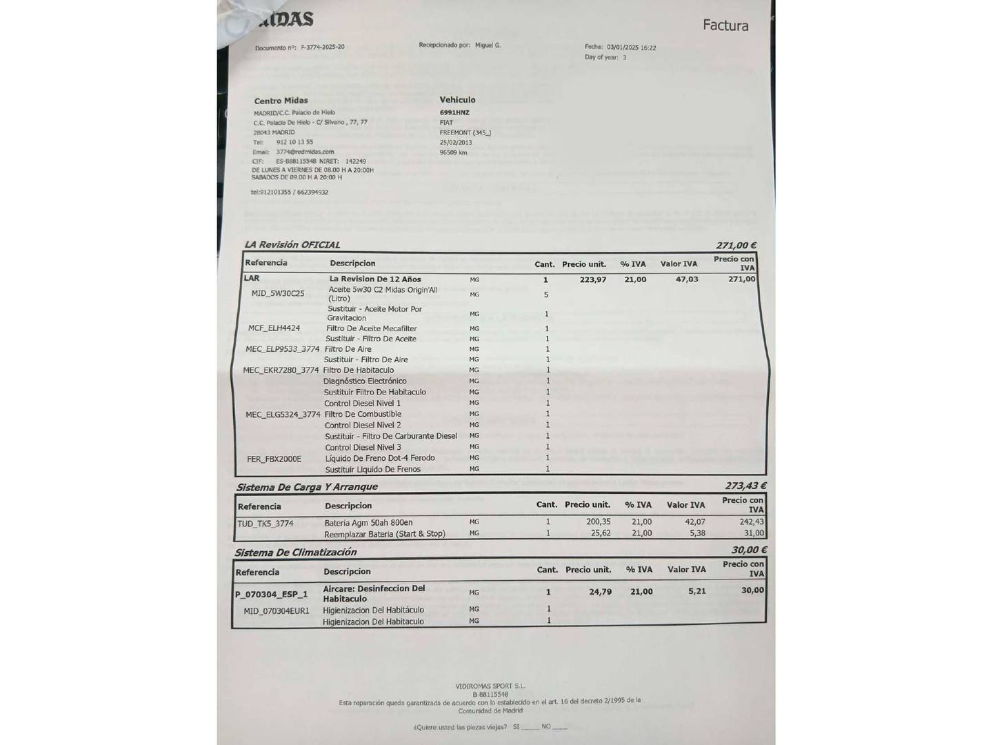 Foto del mantenimiento del Fiat Freemont Fiat Freemont 2.0 16v Diesel Lounge (140 CV) 7 Plazas