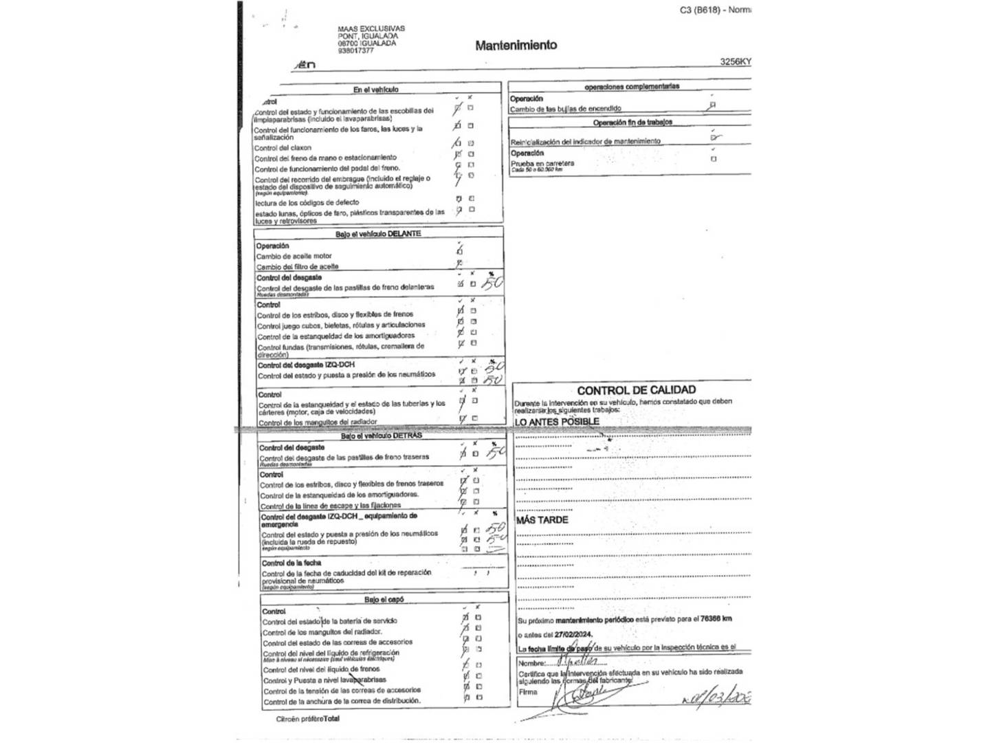 Foto del mantenimiento del Citroën C3 Citroën C3 PureTech 110 S&S Feel (110 CV)