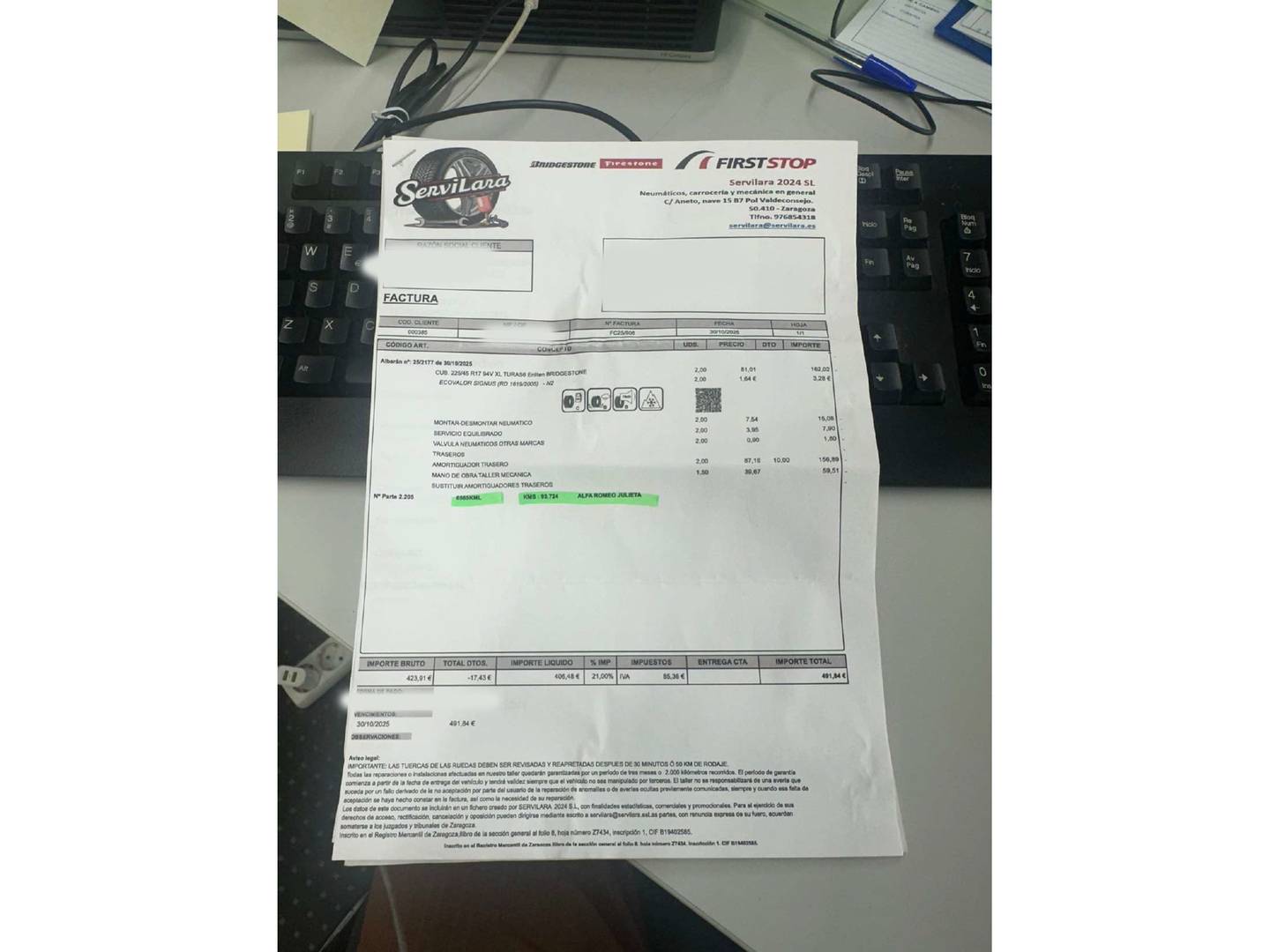 Foto del mantenimiento del Alfa Romeo Giulietta Alfa Romeo Giulietta 1.6 JTD TCT Giulietta (120 CV)