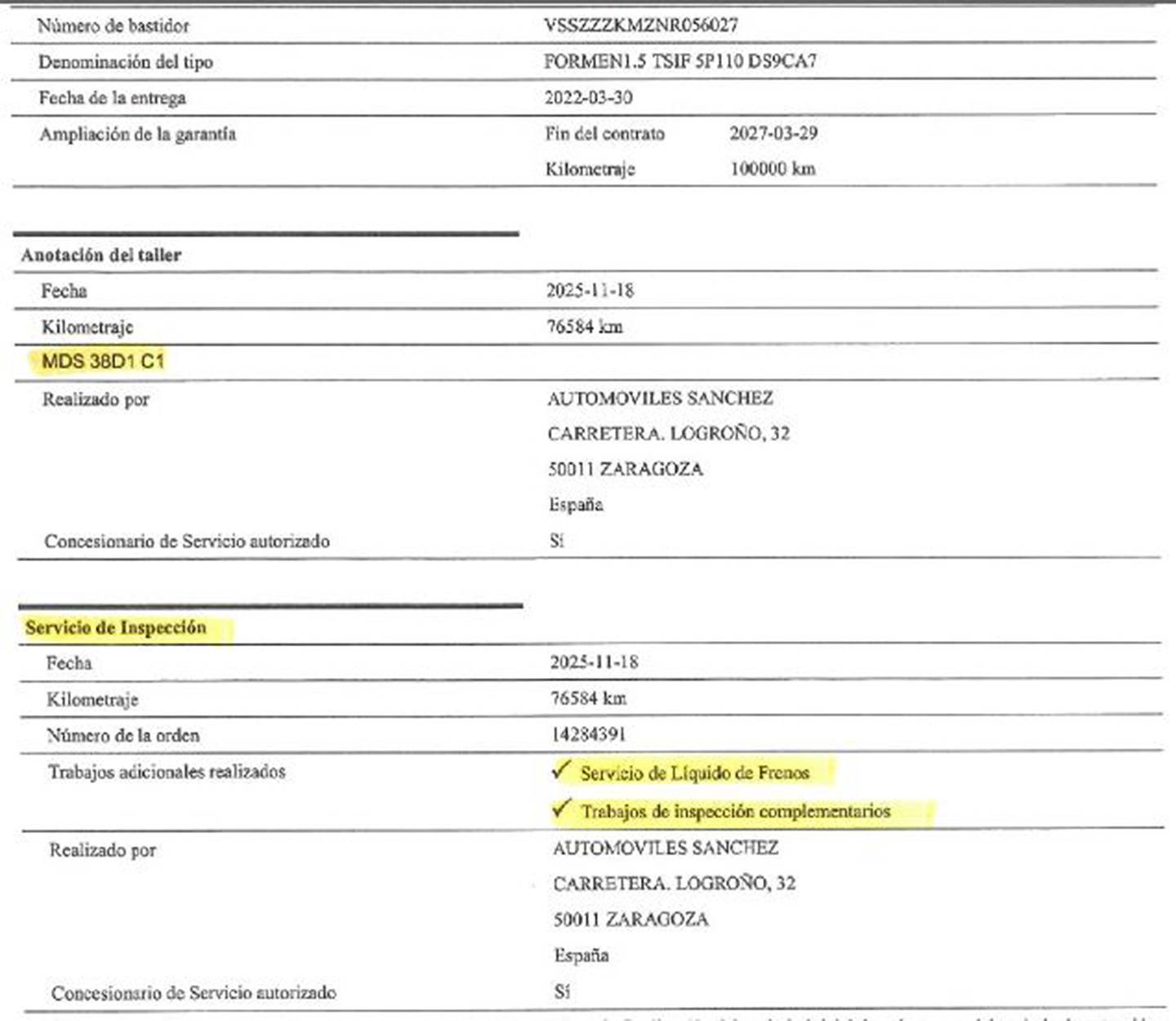 Foto del mantenimiento del Cupra Formentor CUPRA Formentor 1.5 TSI DSG (150 CV)