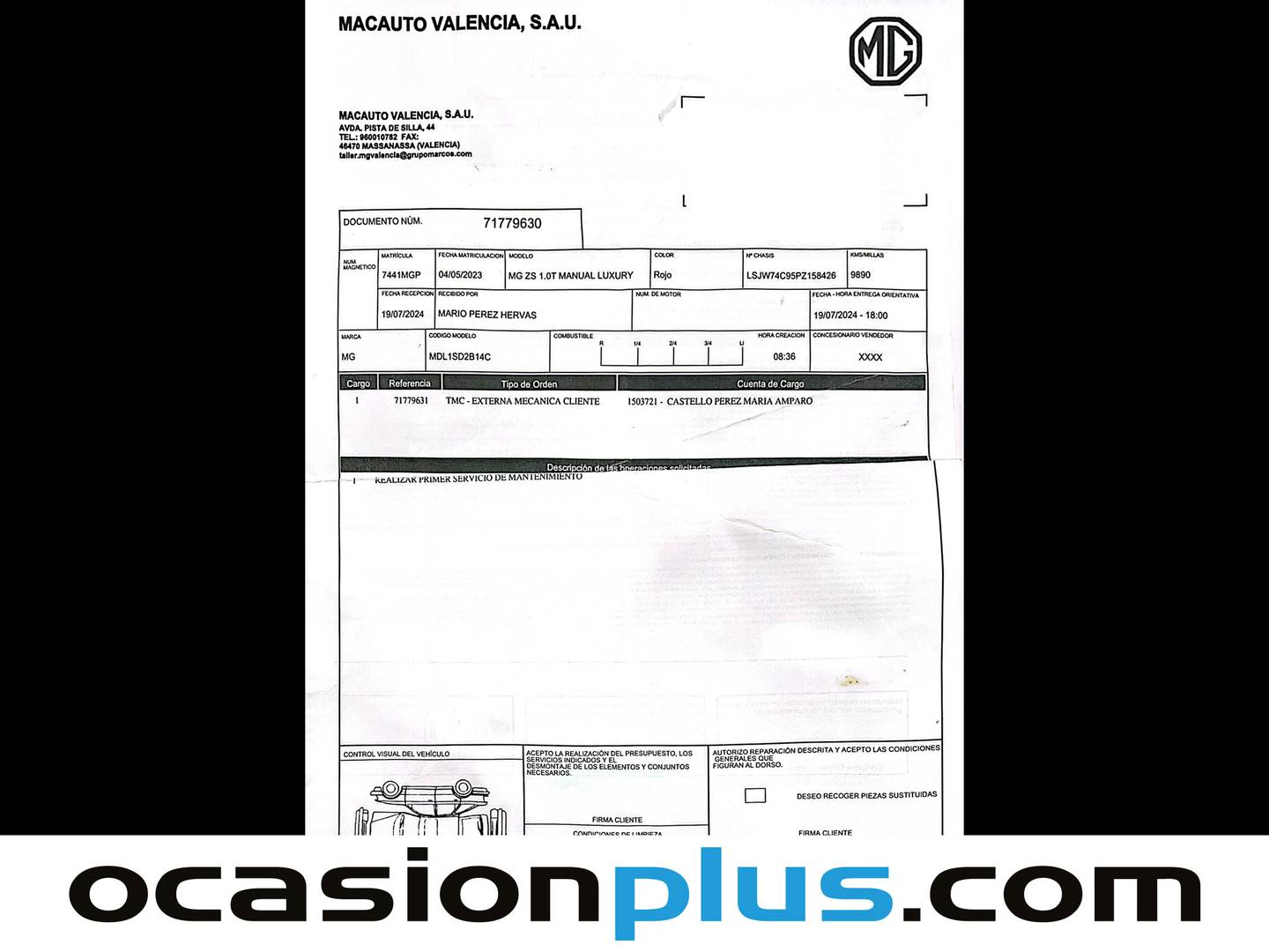 Foto del mantenimiento del MG ZS MG ZS 1.0T Luxury (111 CV)