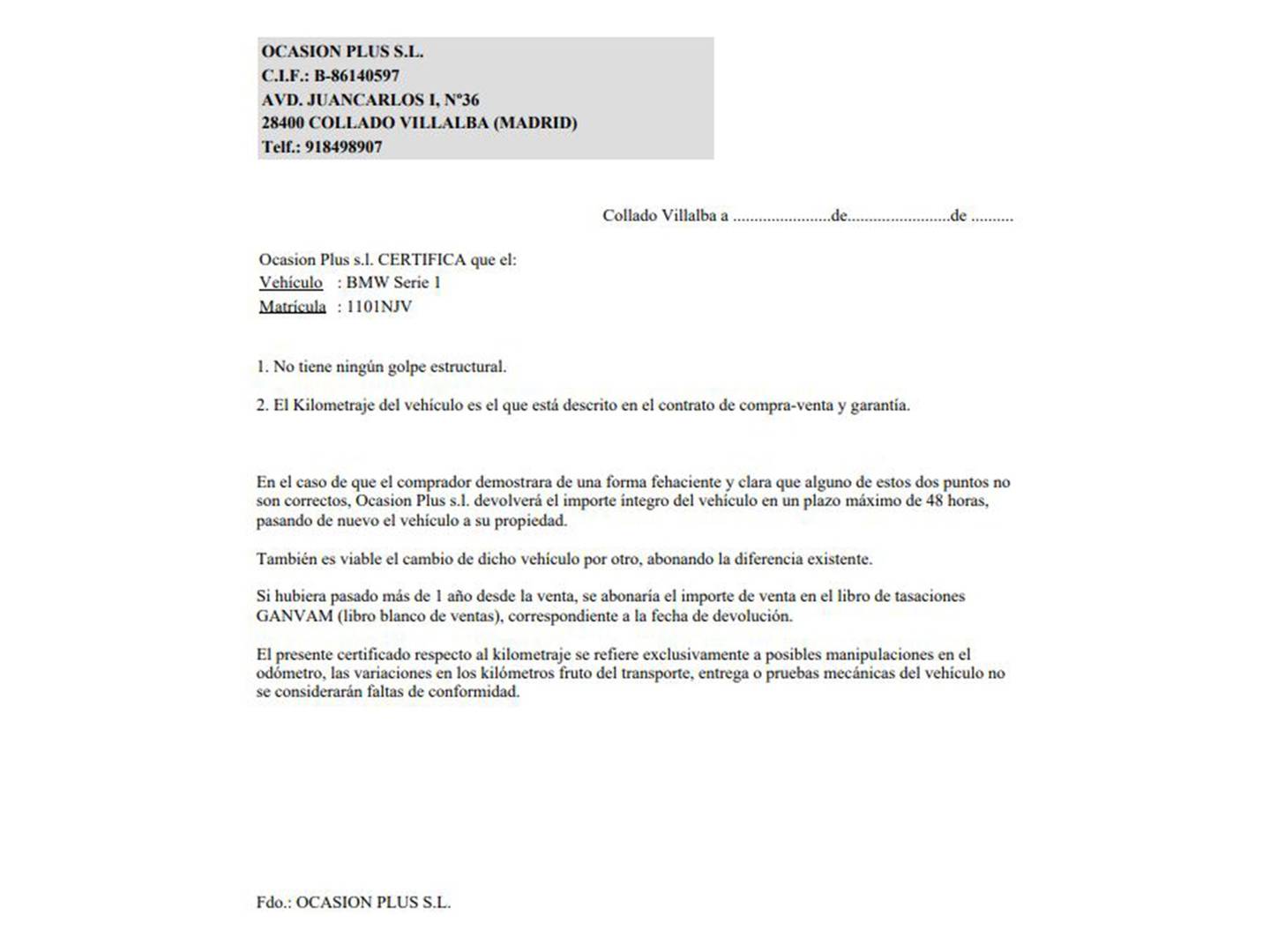 Foto del certificado del BMW Serie 1 BMW Serie 1 118d (150 CV) Pack M
