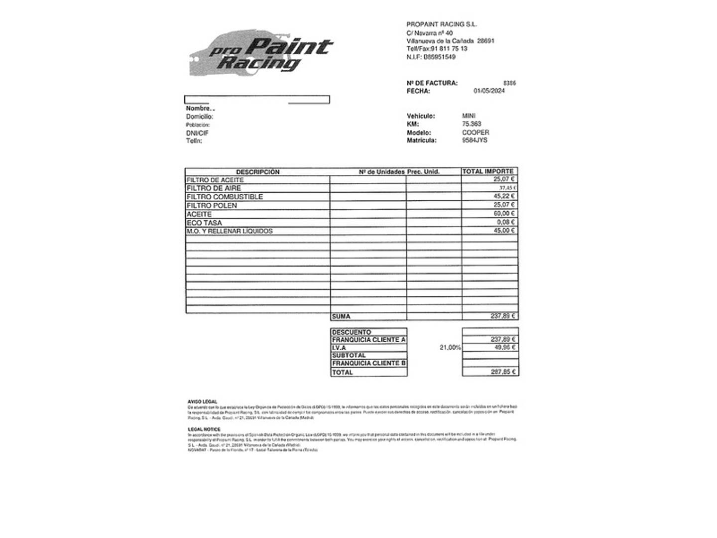 Foto del mantenimiento del Mini MINI MINI MINI Cabrio Cooper D (116 CV)