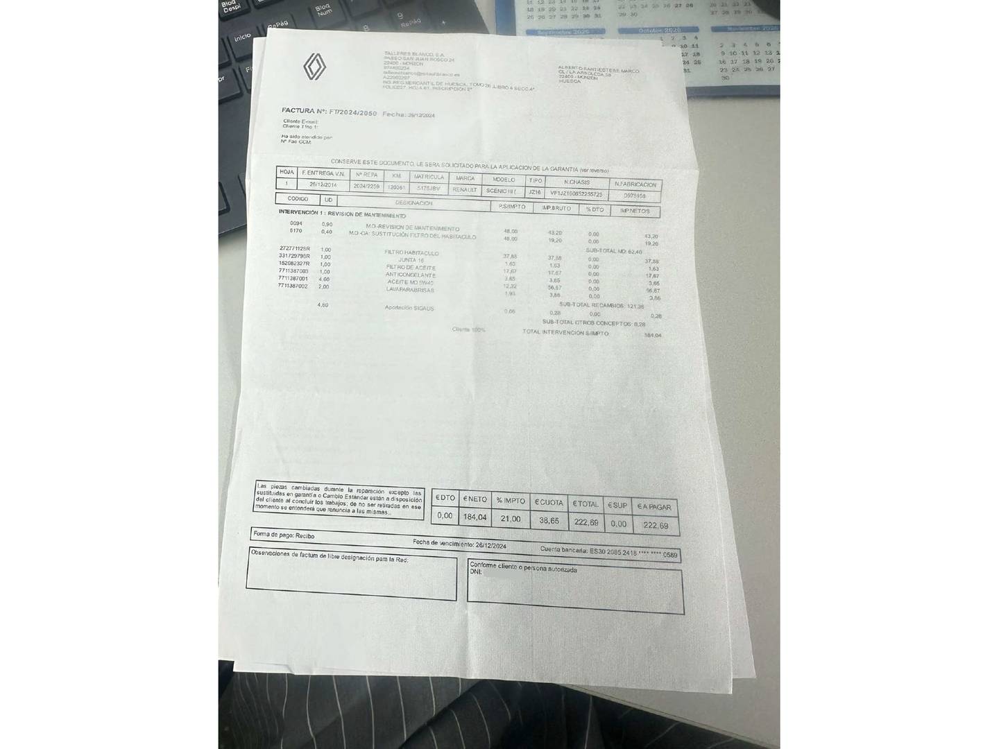 Foto del mantenimiento del Renault Scénic Renault Scenic 1.2 TCe Energy Bose (132 CV)