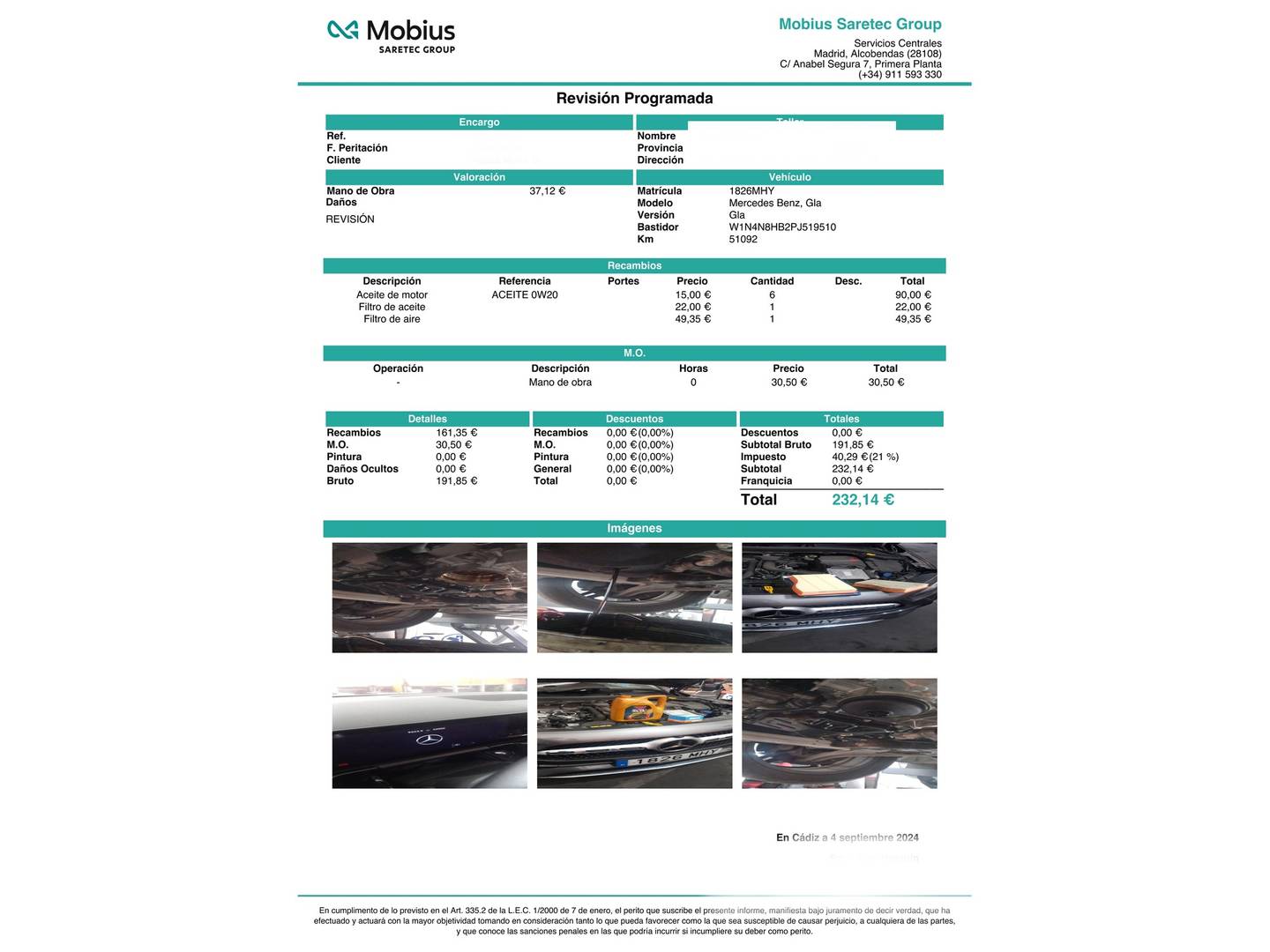 Foto del mantenimiento del Mercedes GLA Mercedes GLA 200 (163 CV) Pack AMG