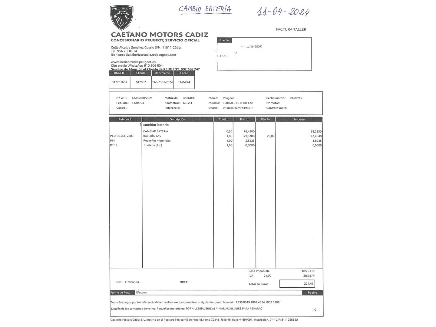 Foto del mantenimiento del Peugeot 3008 Peugeot 3008 1.6 BlueHDi FAP Allure (120 CV)