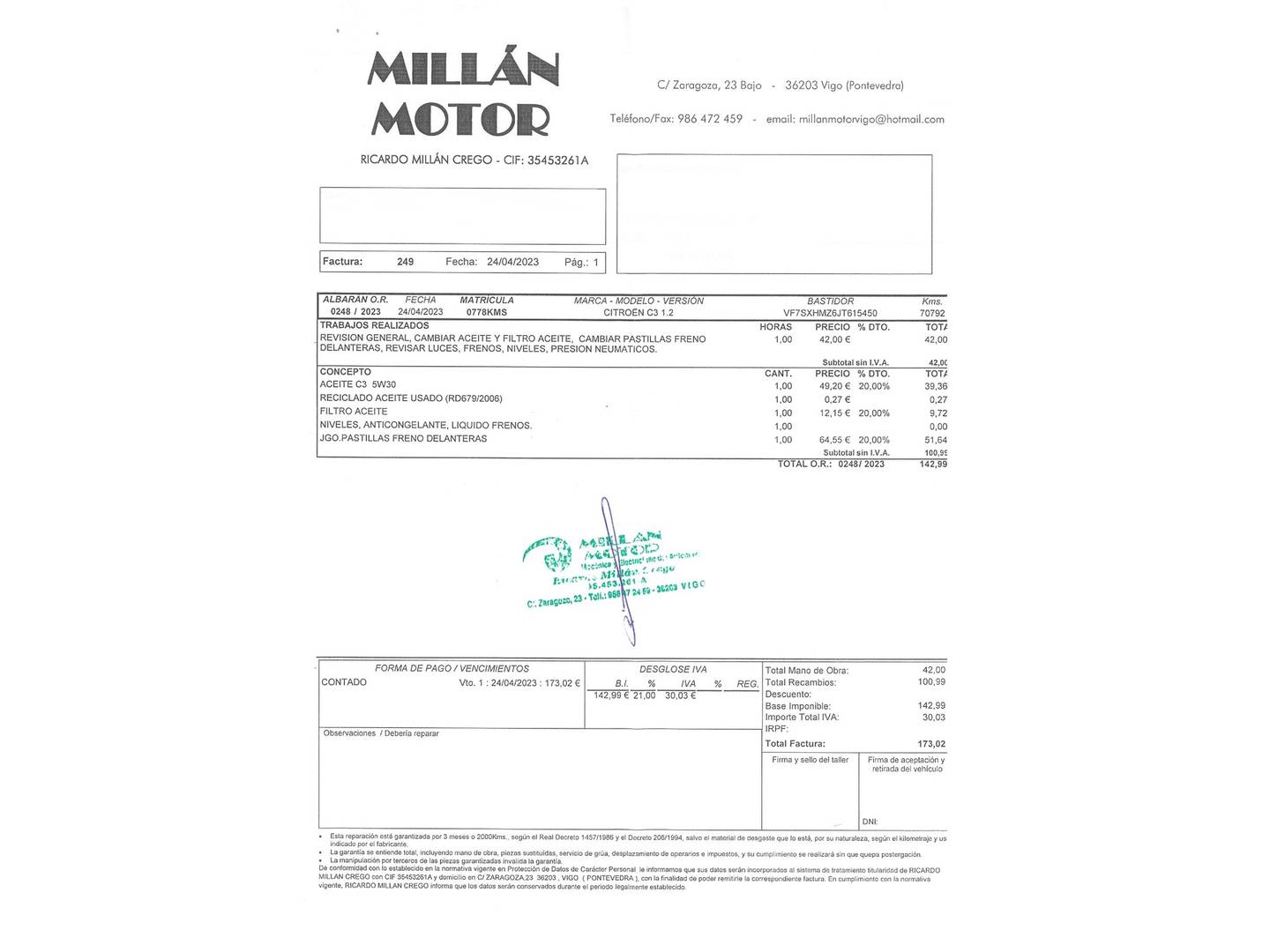 Foto del mantenimiento del Citroën C3 Citroën C3 PureTech 82 Feel (83 CV)