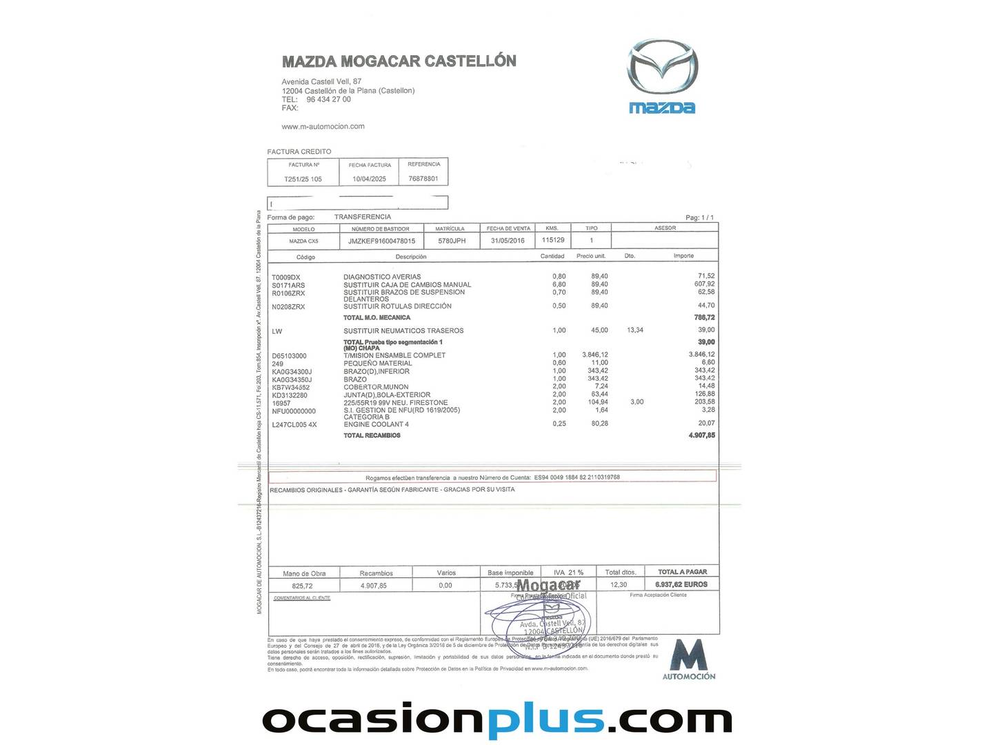 Foto del mantenimiento del Mazda CX-5 Mazda CX-5 2.2 (150CV) DE 2WD Luxury