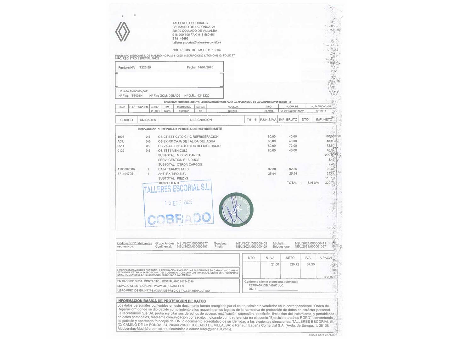 Foto del mantenimiento del Renault Scénic Renault Scenic Zen TCe (140 CV) GPF EDC