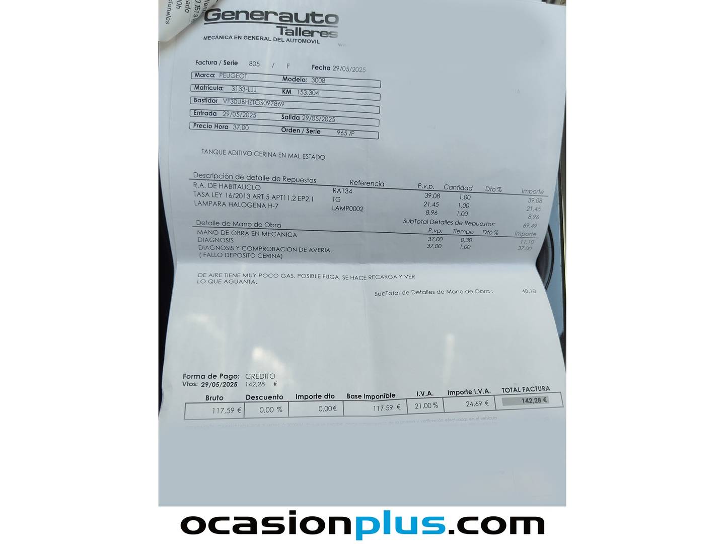 Foto del mantenimiento del Peugeot 3008 Peugeot 3008 1.6 BlueHDI Allure EAT6 (120 CV)