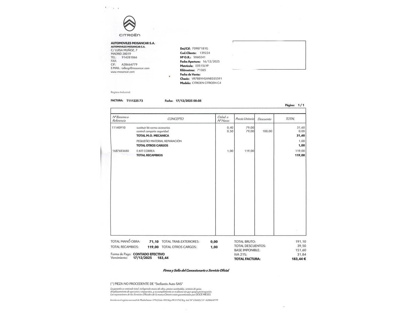 Foto del mantenimiento del Citroën C4 Citroen C4 BlueHDi 110 S&S Feel Pack (110 CV)