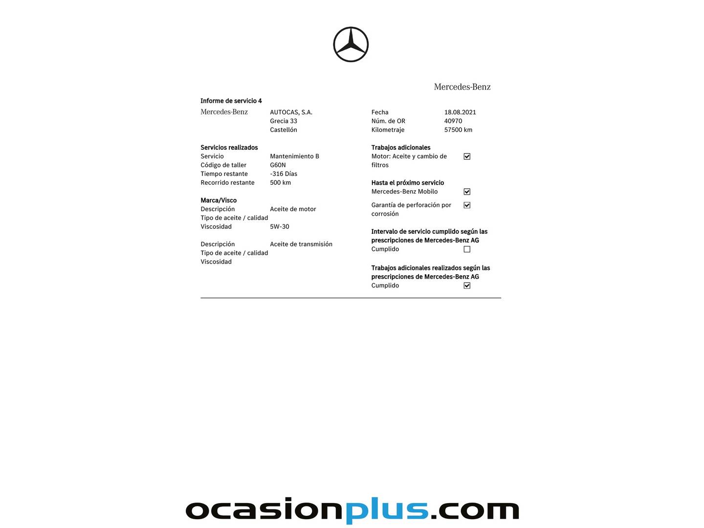 Foto del mantenimiento del Mercedes CLA Mercedes CLA 180 Urban (122 CV)