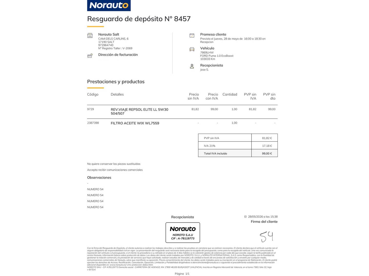 Foto del mantenimiento del Ford Puma Ford Puma 1.0 EcoBoost ST-Line (125 CV)