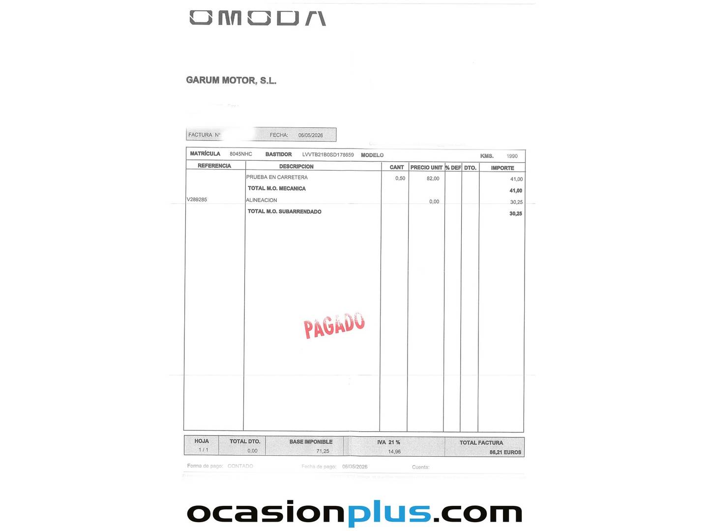 Foto del mantenimiento del OMODA 5 OMODA 5 1.6 TGDI Premium (145 CV)
