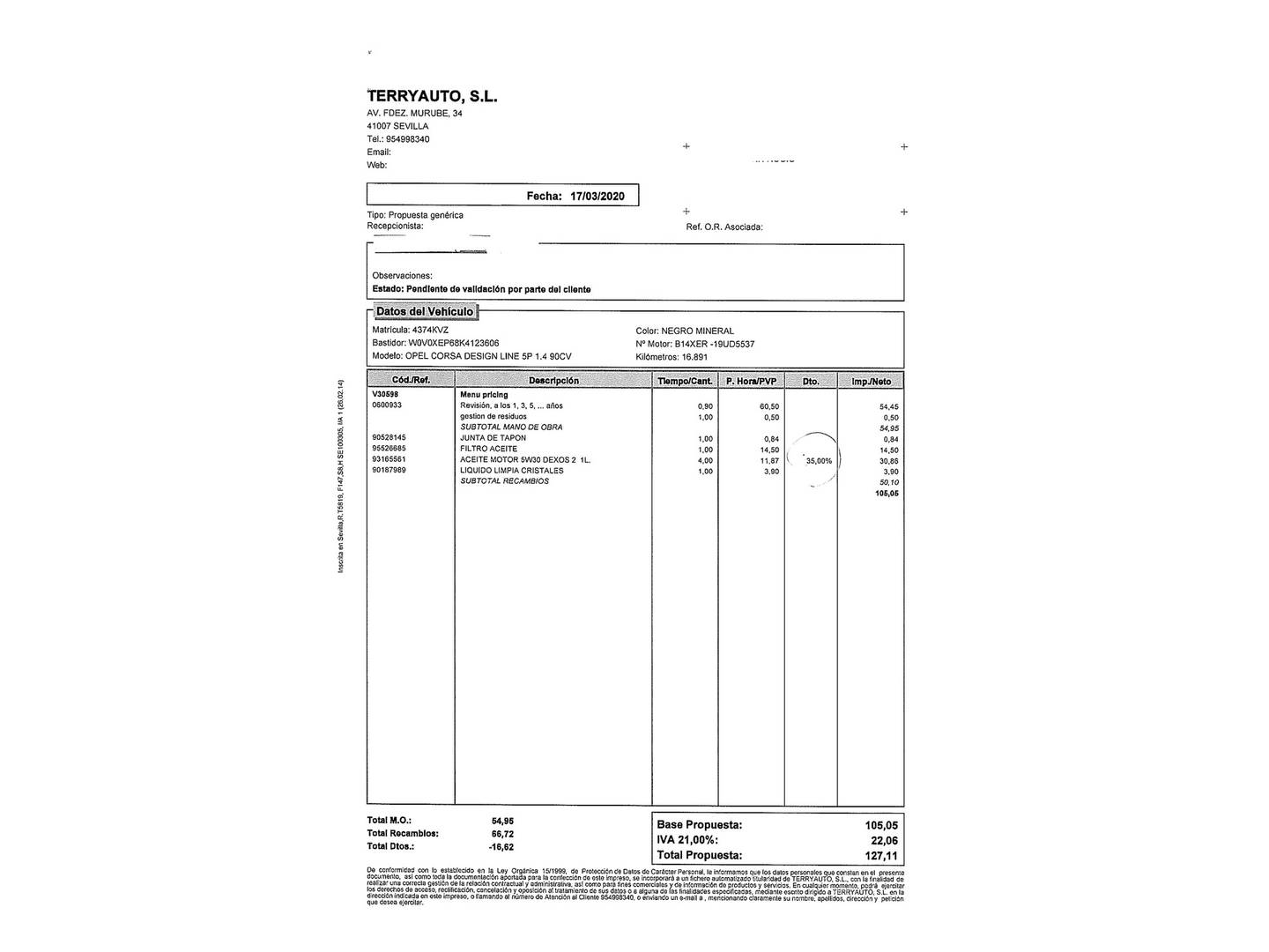 Foto del mantenimiento del Opel Corsa Opel Corsa 1.4 Design Line (90 CV)
