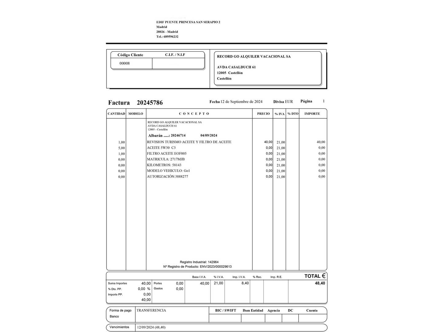 Foto del mantenimiento del SWM G01 SWM G01 1.5T Luxury (131 CV)